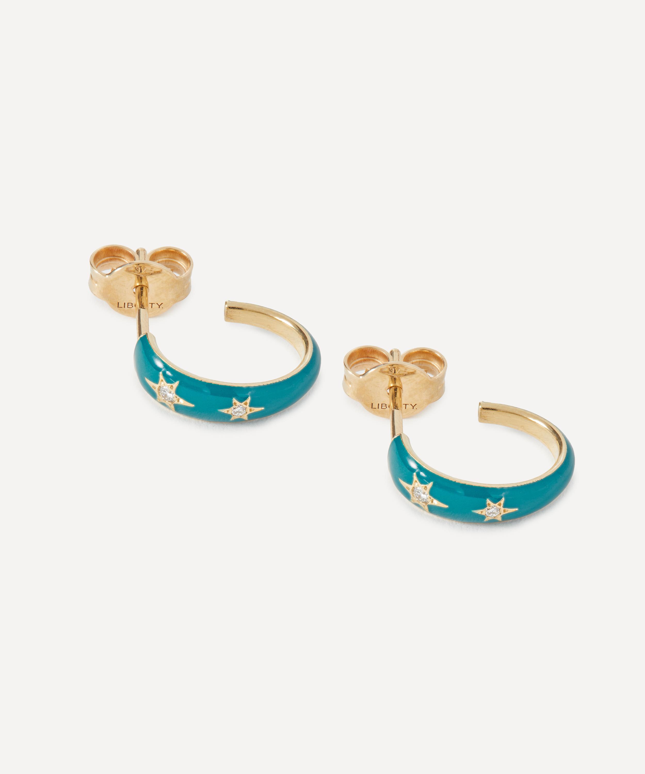 Liberty - 9ct Gold Ianthe Star Glazed Diamond Hoop Earrings image number 2