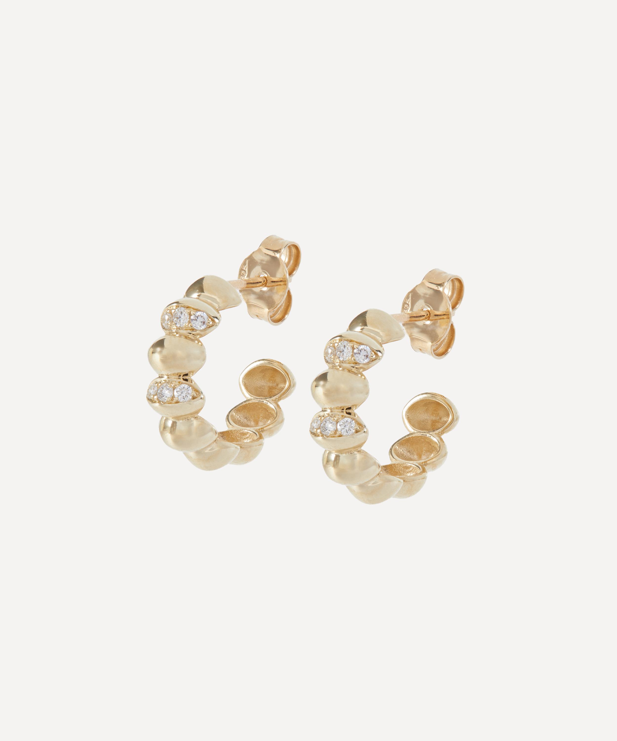 Liberty - 9ct Gold Pebble Pav&eacute; Diamond Hoop Earrings