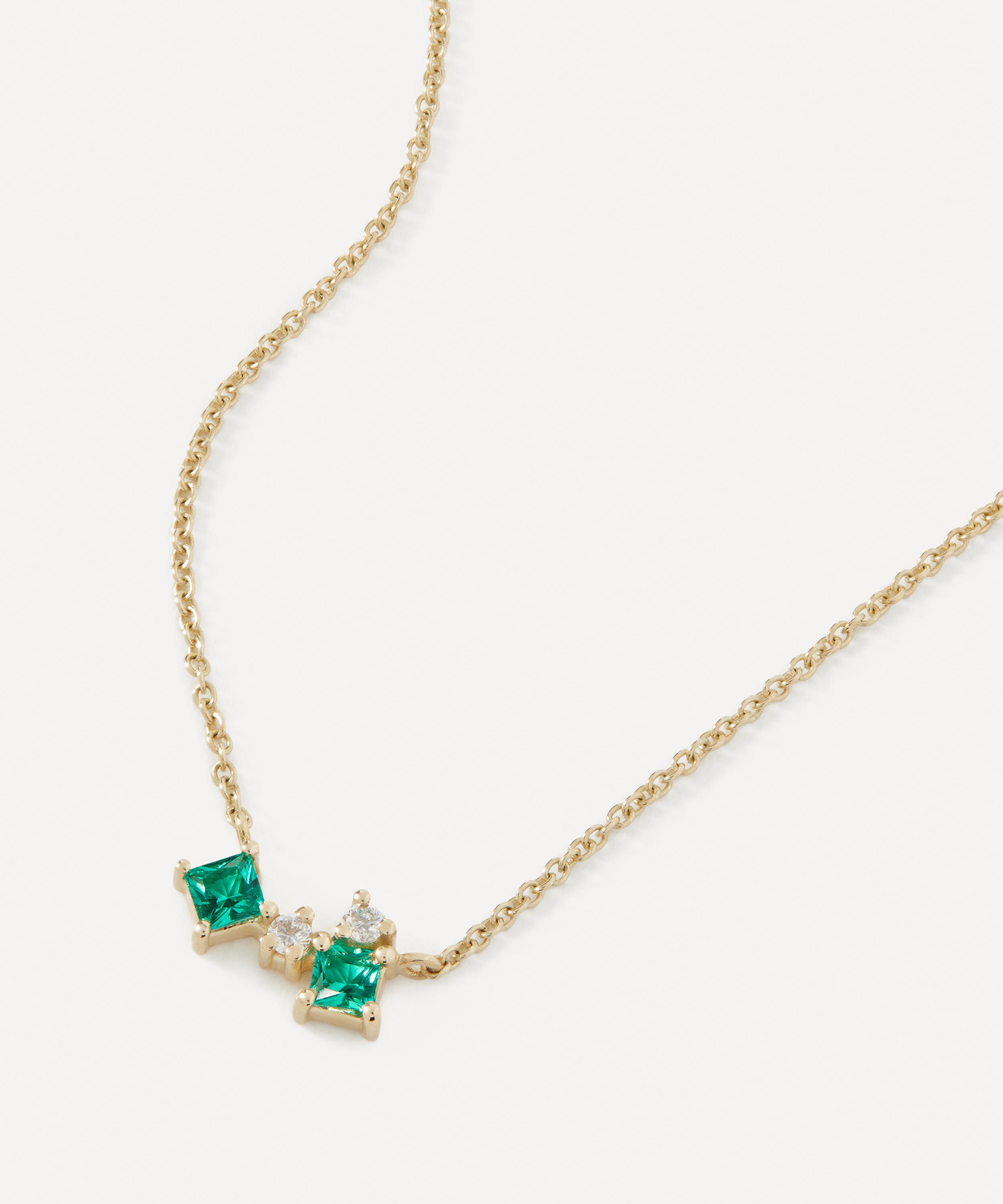 Liberty - 9ct Gold Dafne Diamond and Emerald Necklace