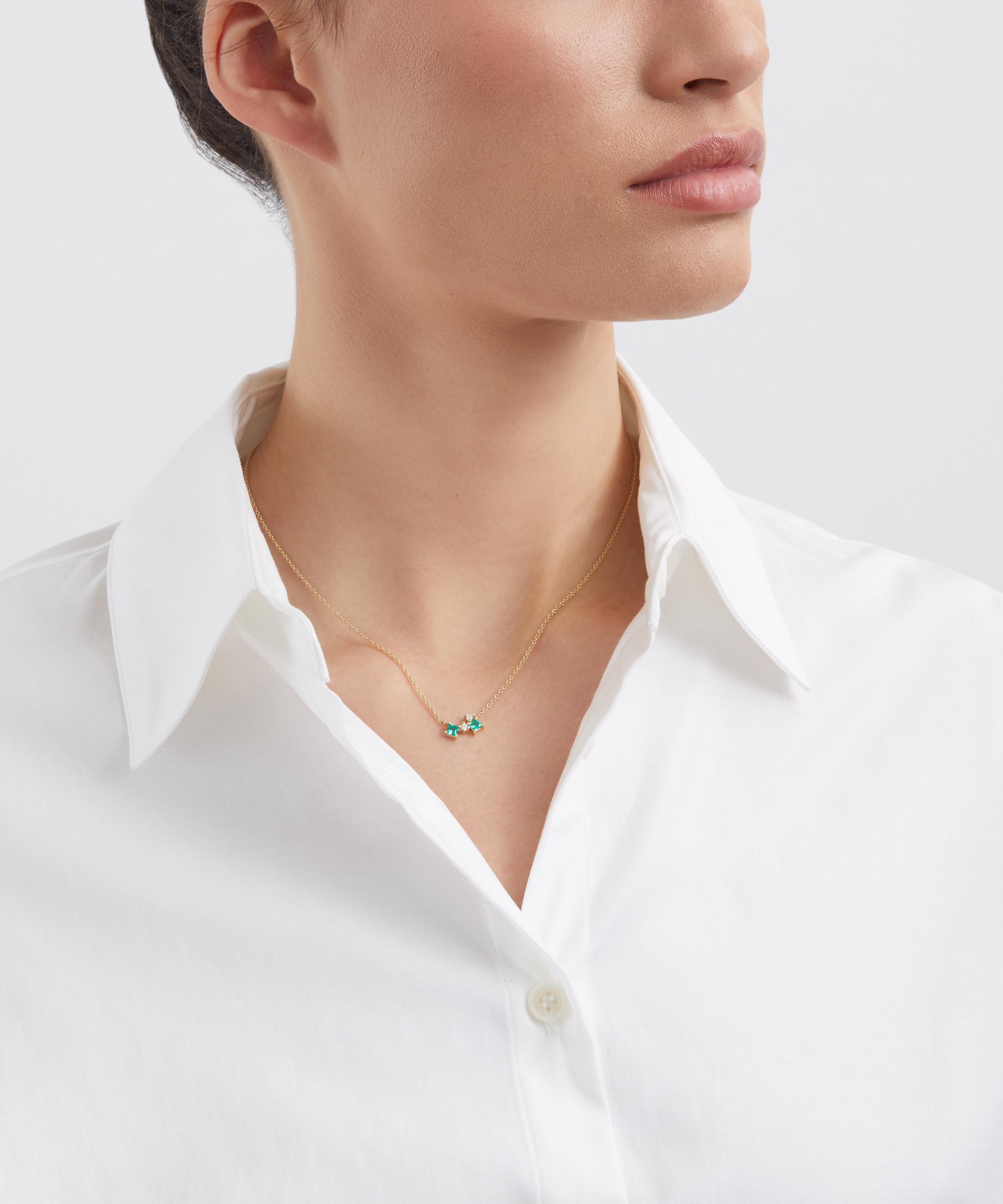 Liberty - 9ct Gold Dafne Diamond and Emerald Necklace image number 1