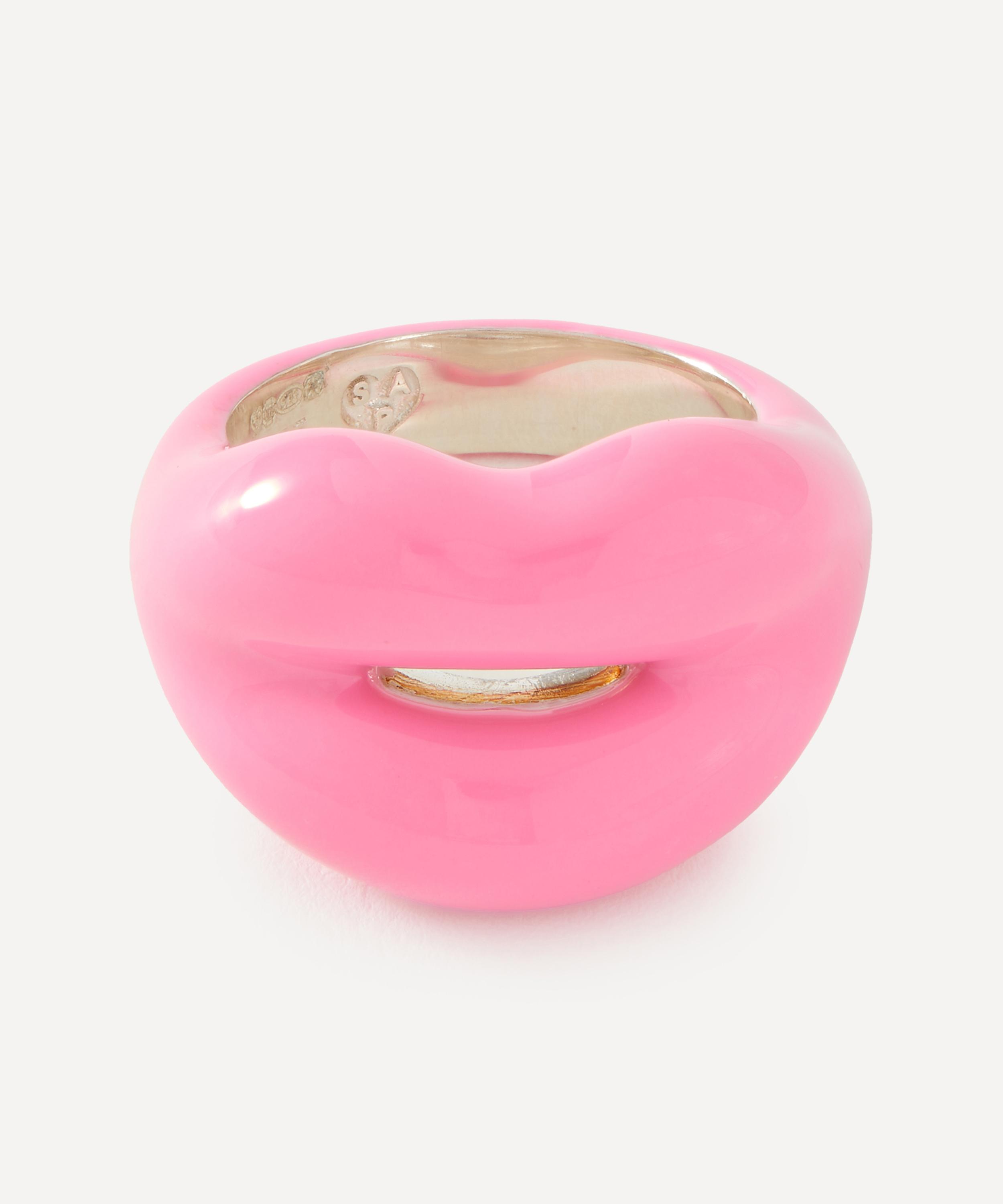 Solange Azagury-Partridge - Sterling Silver Peppy Pink Love Heart Hotlips Ring