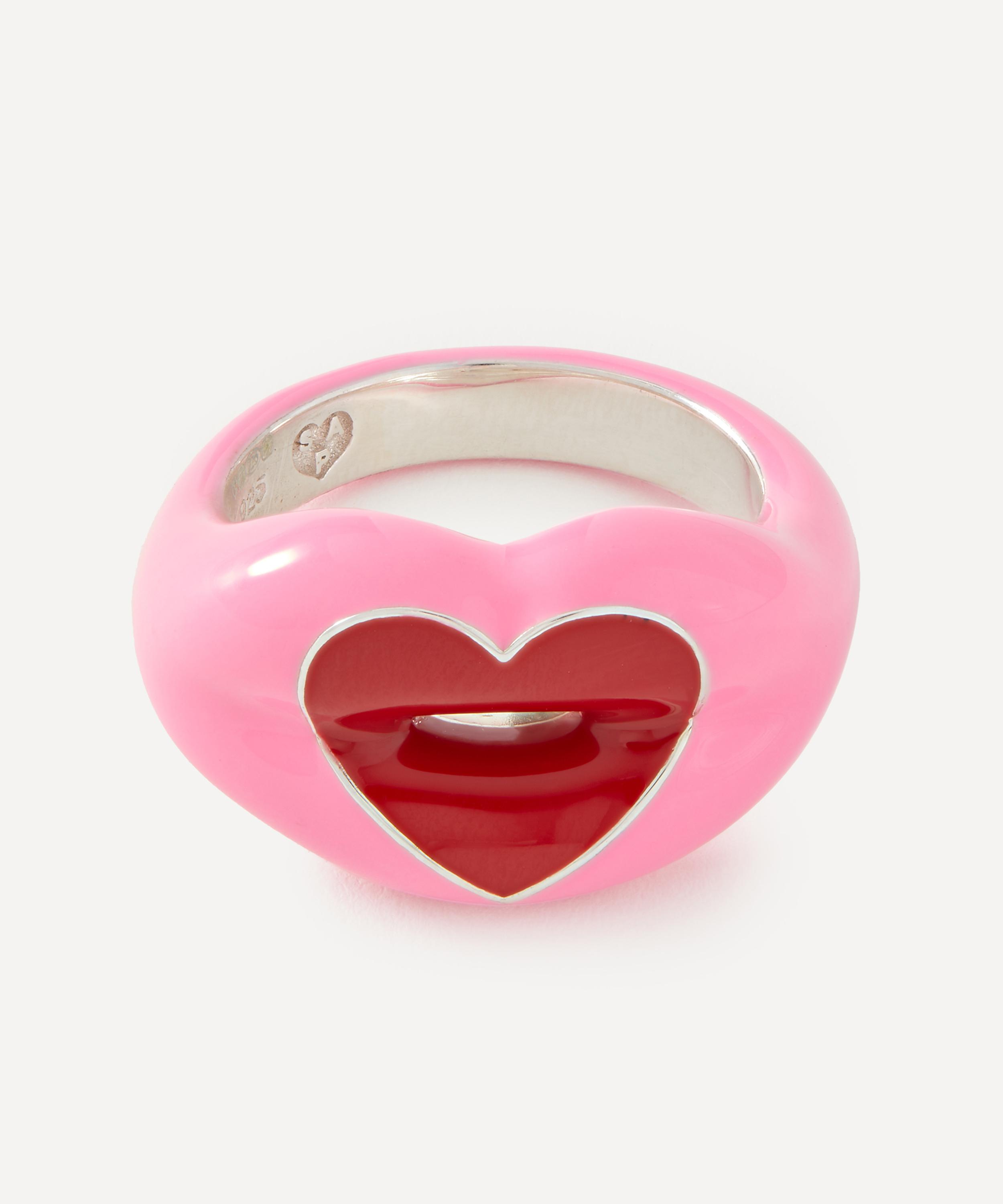 Solange Azagury-Partridge - Sterling Silver Peppy Pink Loveheart Hotlips Ring image number 0
