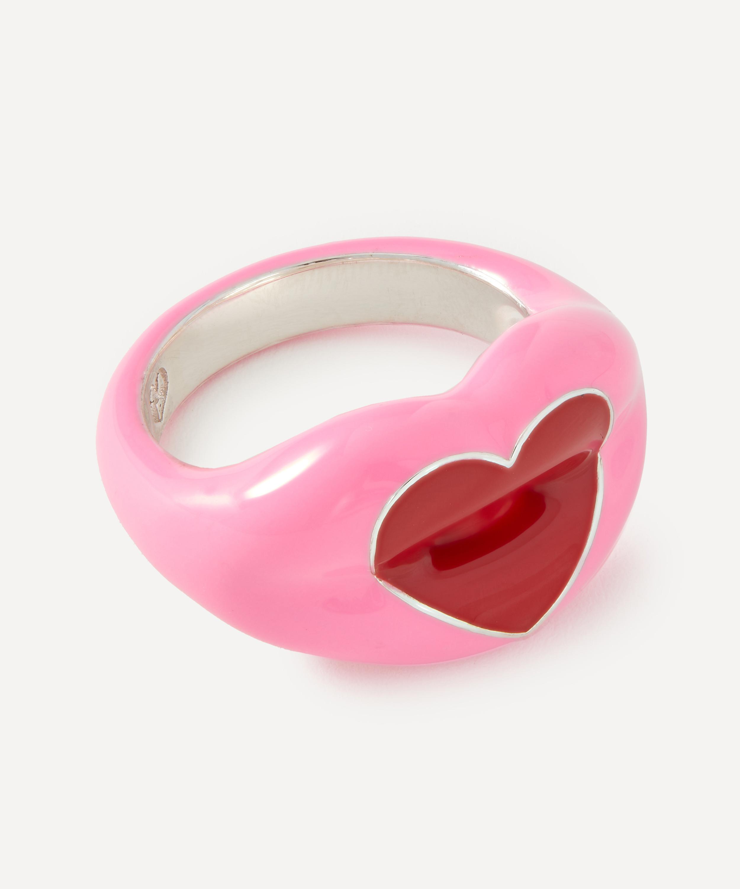 Solange Azagury-Partridge - Sterling Silver Peppy Pink Loveheart Hotlips Ring image number 1