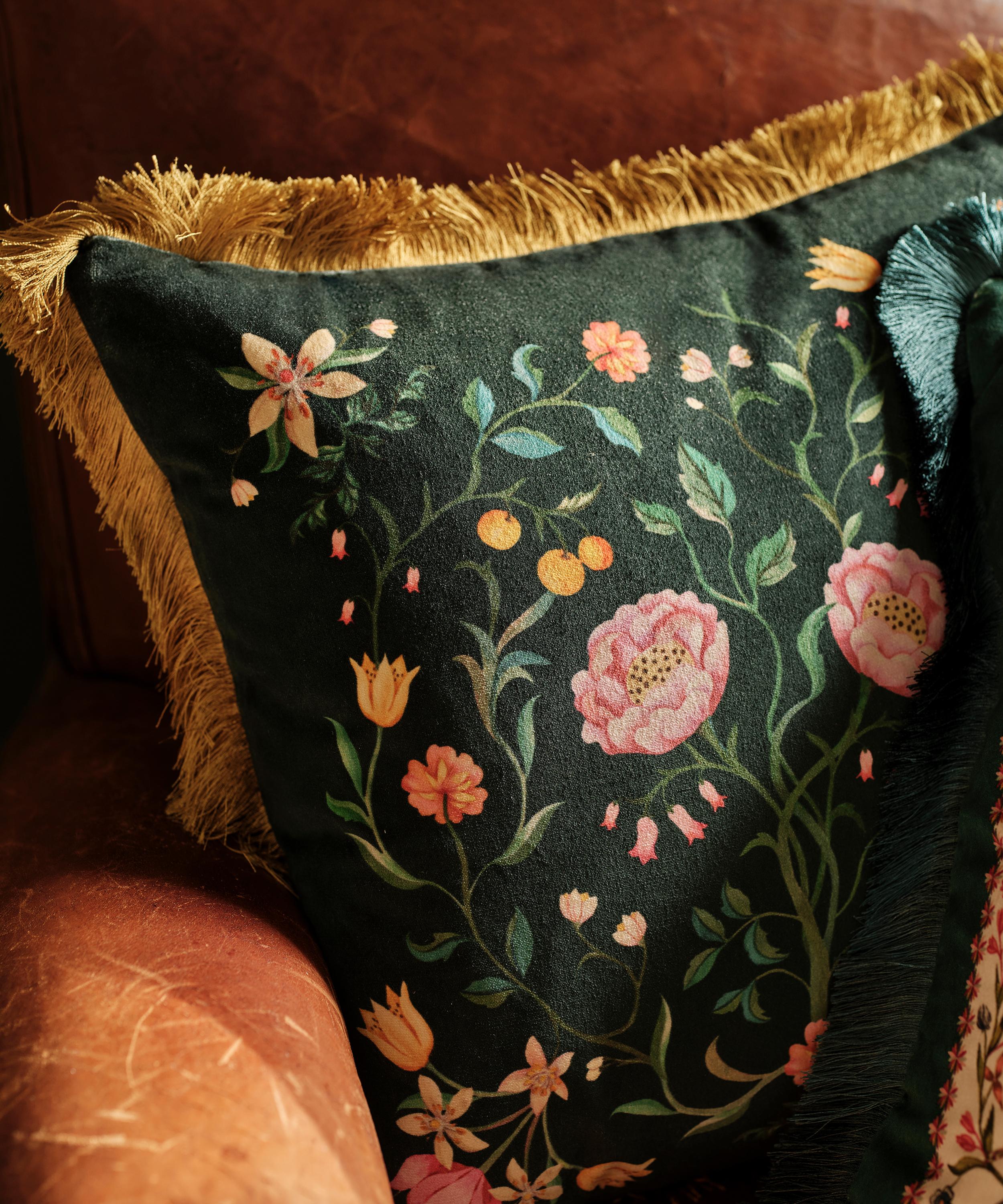 Liberty - Rose Branch Velvet Fringed Cushion image number 4
