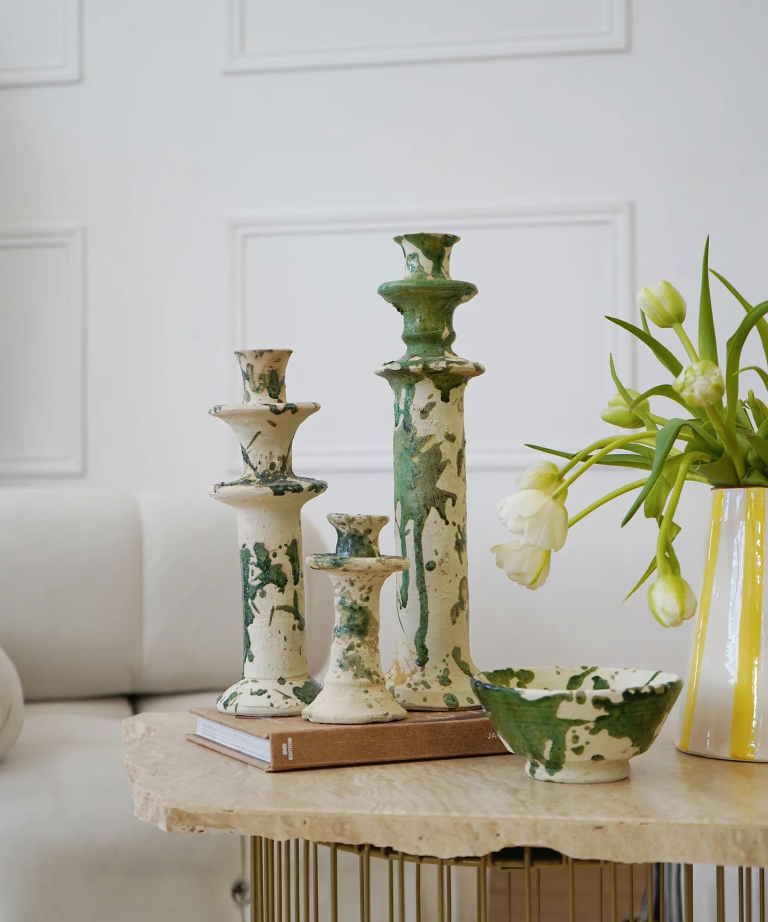 Moroccan White - Splatter Tamegroute Medium Candleholder image number 1