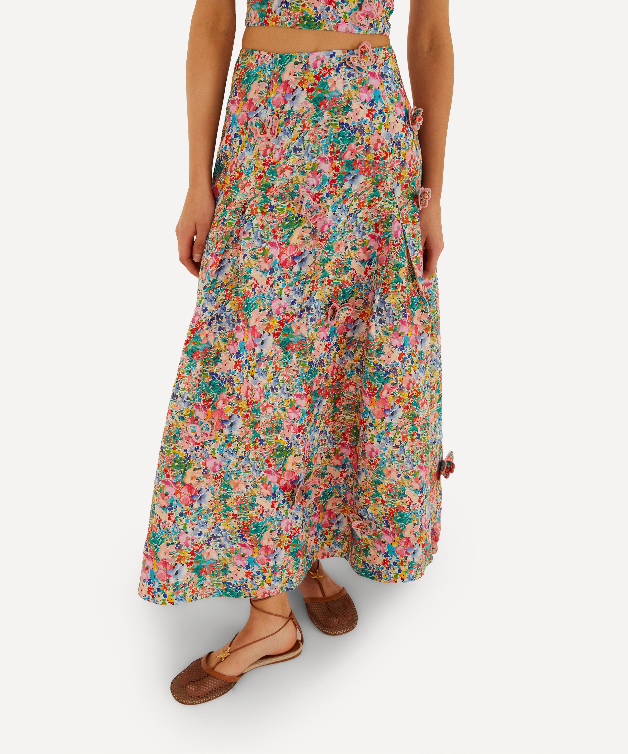 FARM Rio - Peasant Floral Off-White Butterflies Maxi Skirt