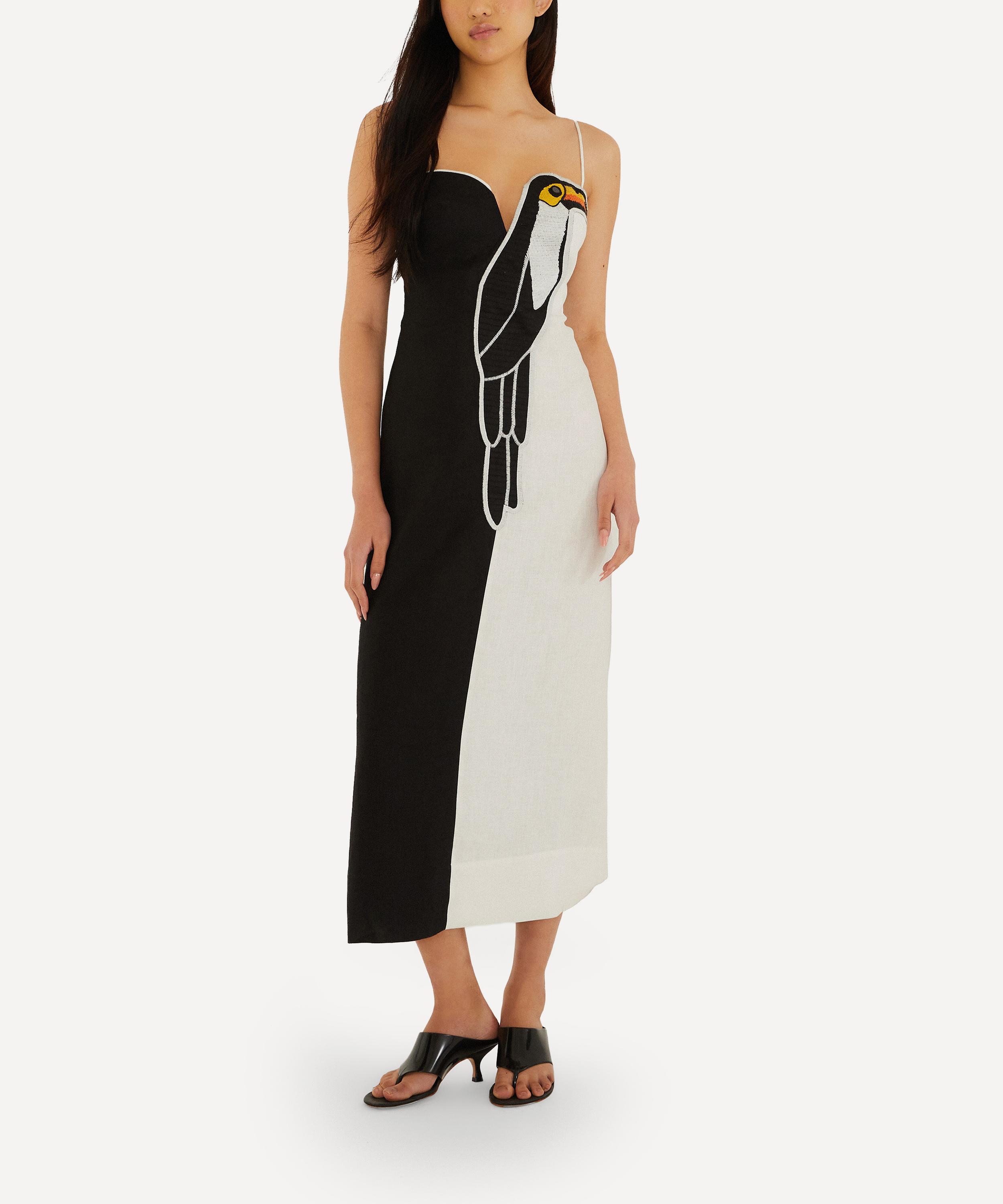 FARM Rio - Black and White Embroidered Toucan Maxi Dress