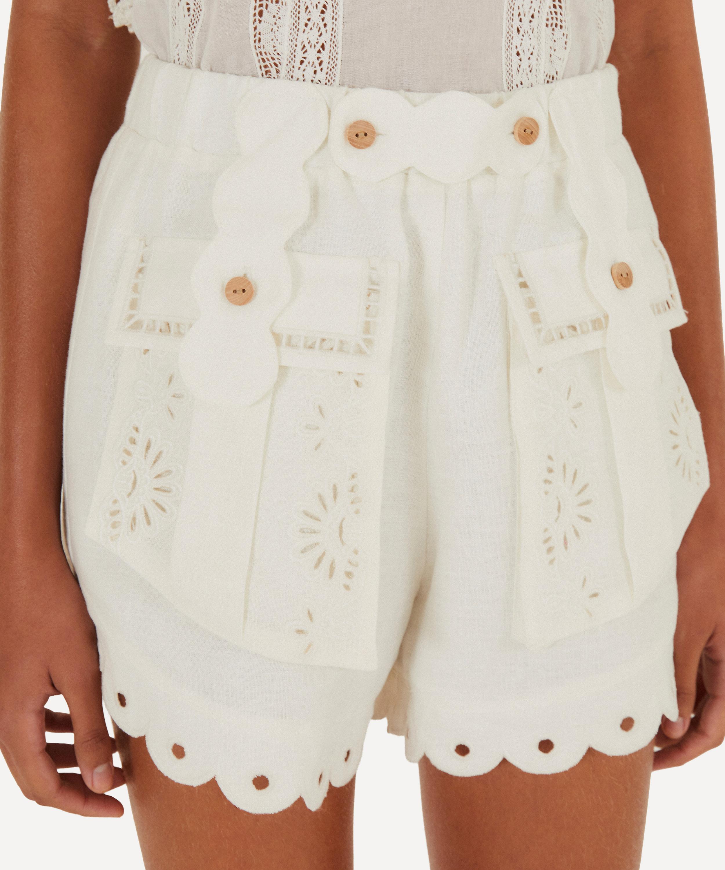 FARM Rio - Off-White Artisanal Linen Shorts