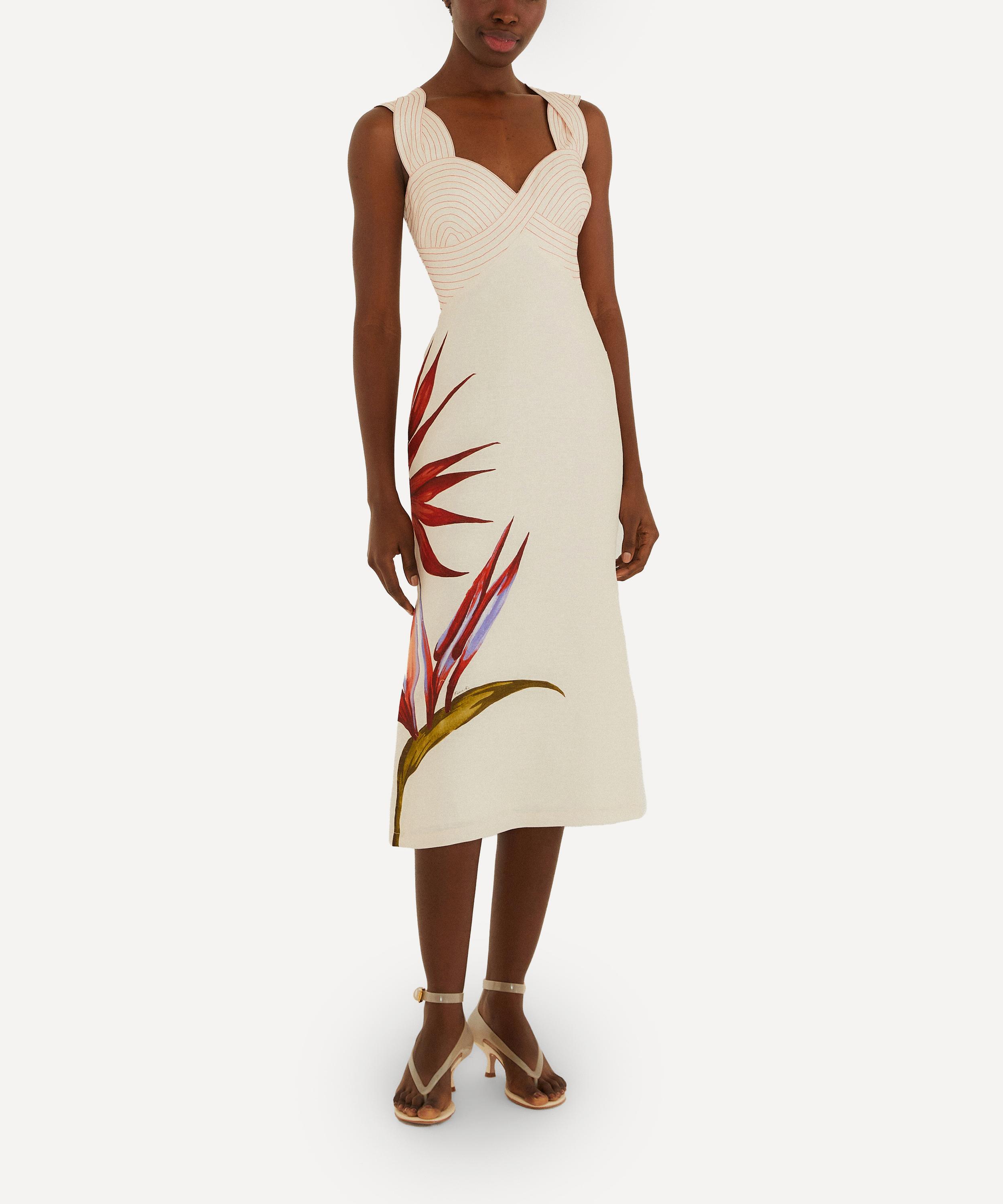 FARM Rio - Sand Strelitzia Linen Midi Dress