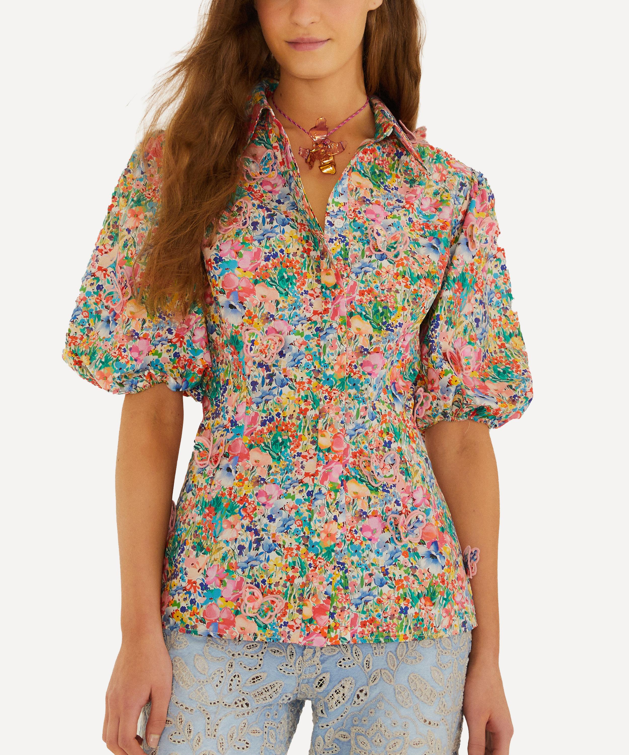 FARM Rio - Peasant Floral Off-White Butterflies Blouse
