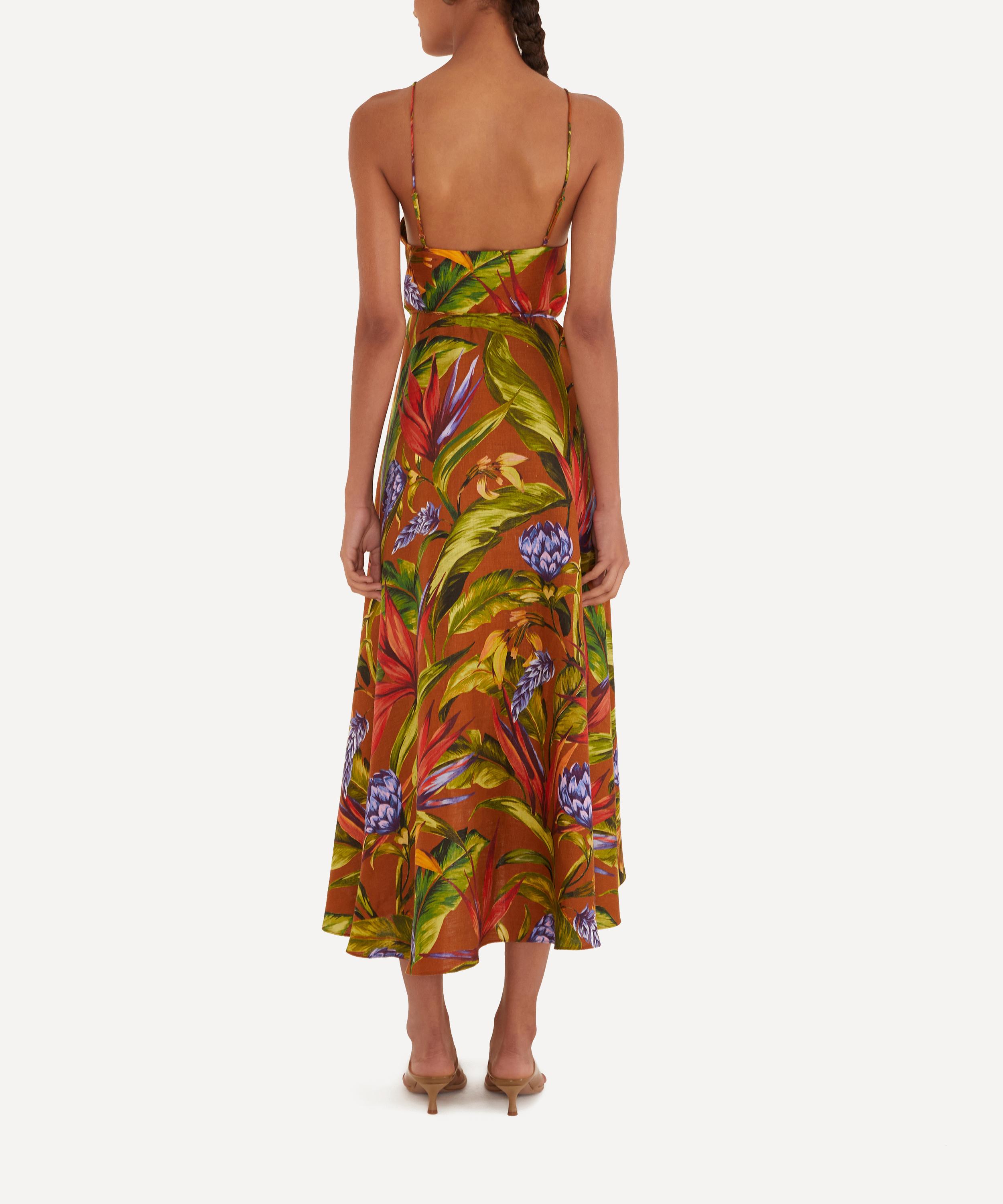 FARM Rio - Brown Florart Linen Wrap Midi Dress image number 1
