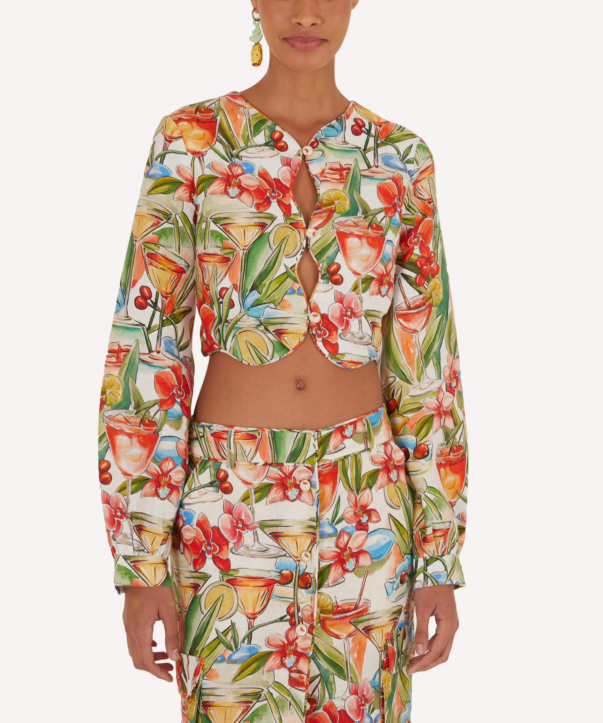FARM Rio - Cocktail Off-White Wavy Long-Sleeve Top