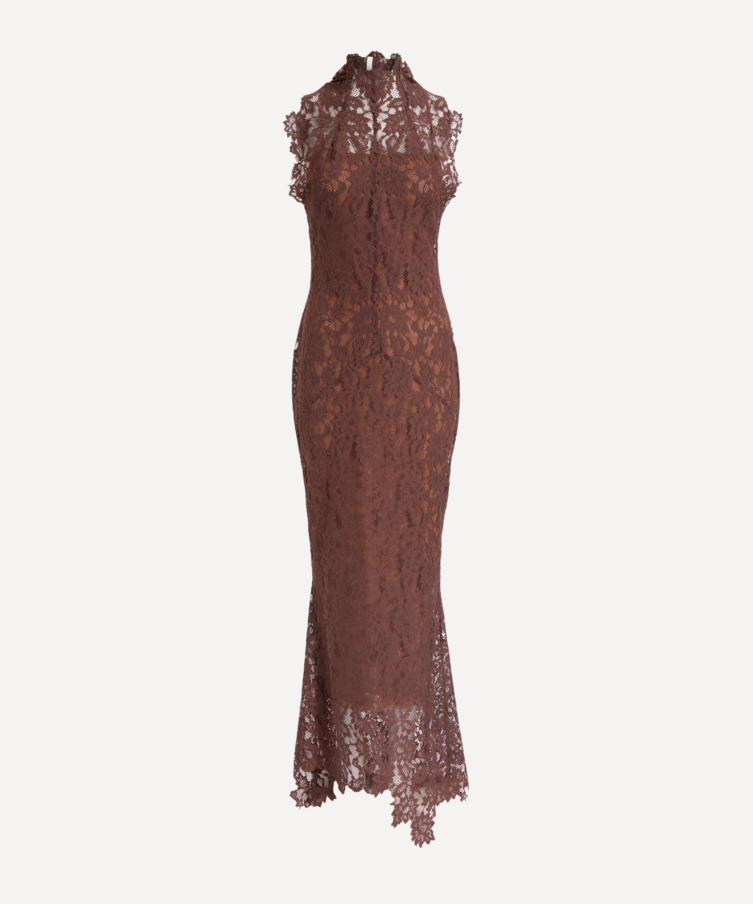 De La Vali - Brown Lace High-Neck Maxi Dress image number 0