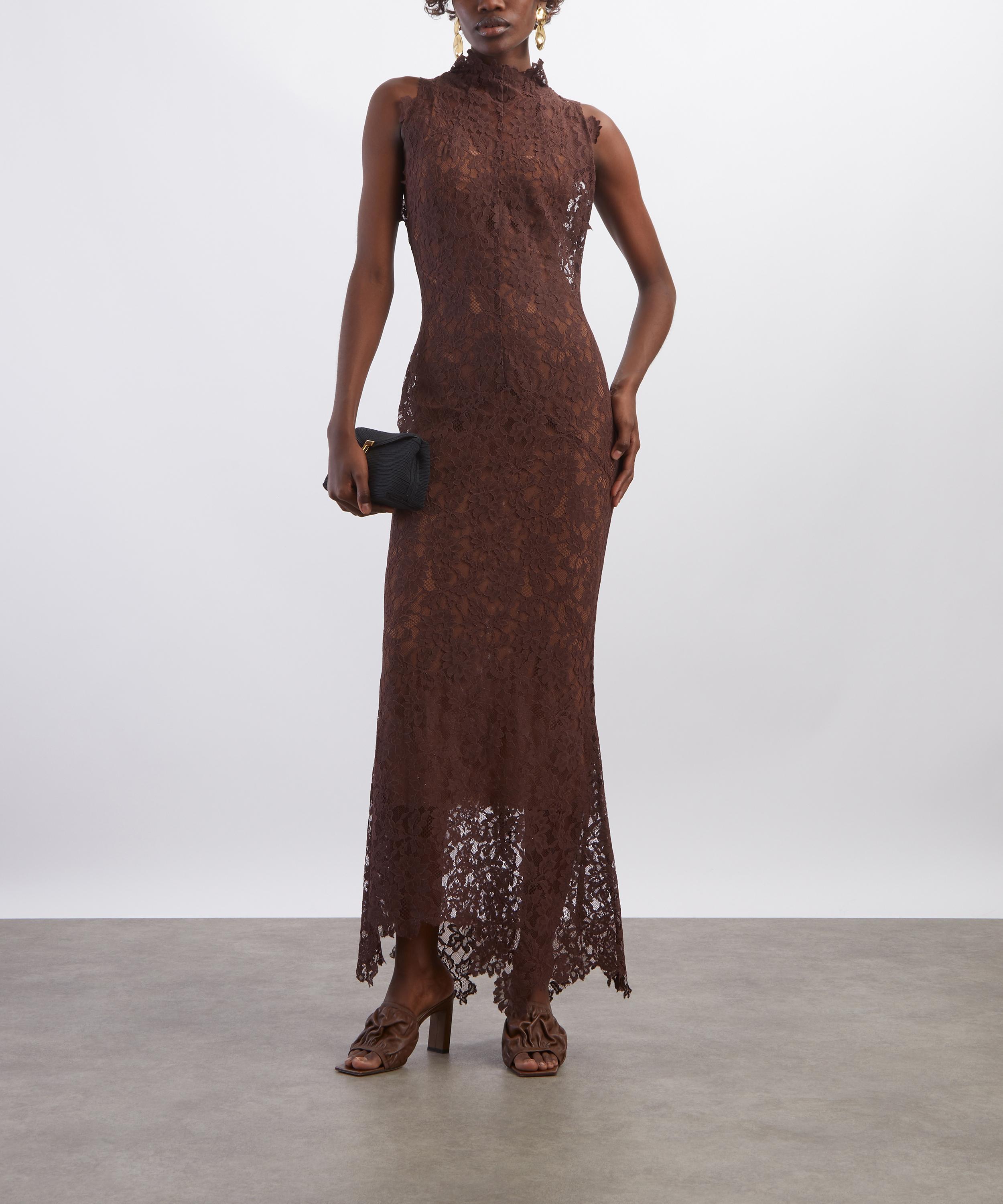 De La Vali - Brown Lace High-Neck Maxi Dress image number 1