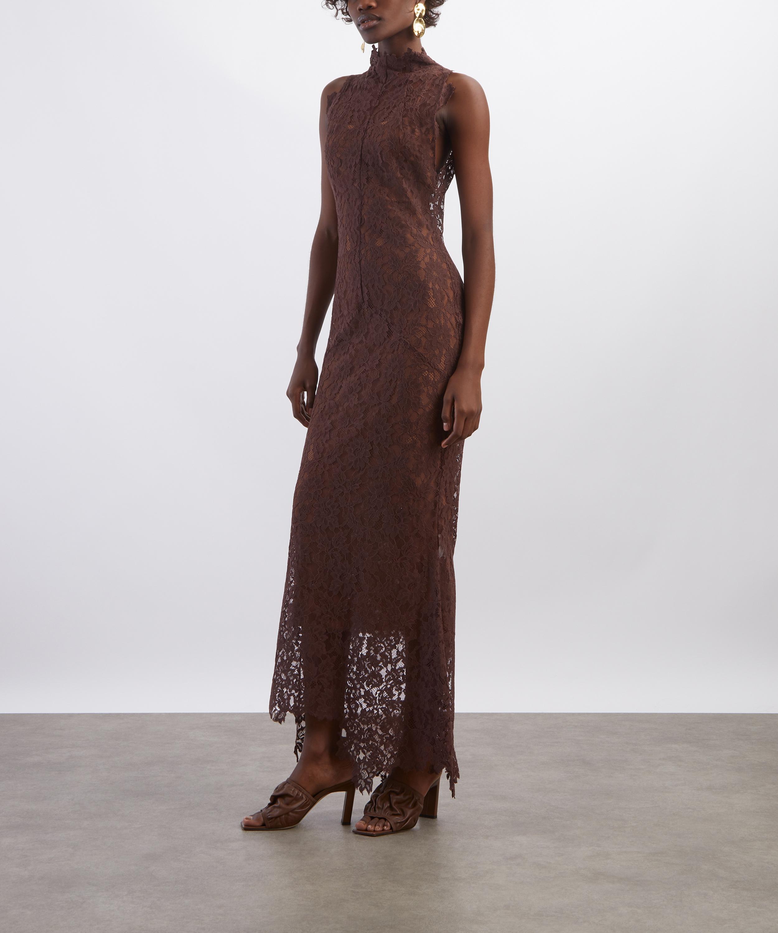 De La Vali - Brown Lace High-Neck Maxi Dress image number 2