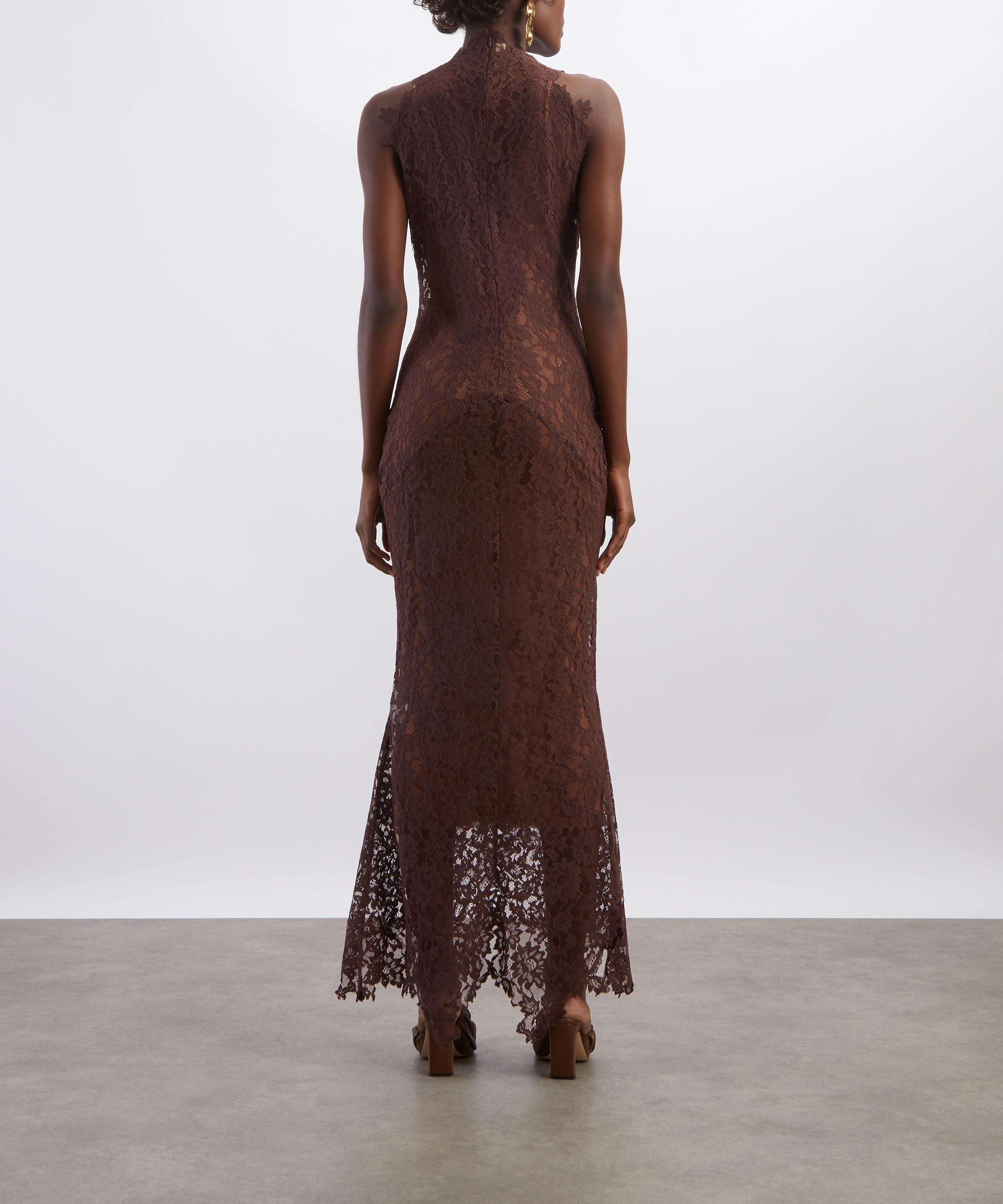 De La Vali - Brown Lace High-Neck Maxi Dress image number 3