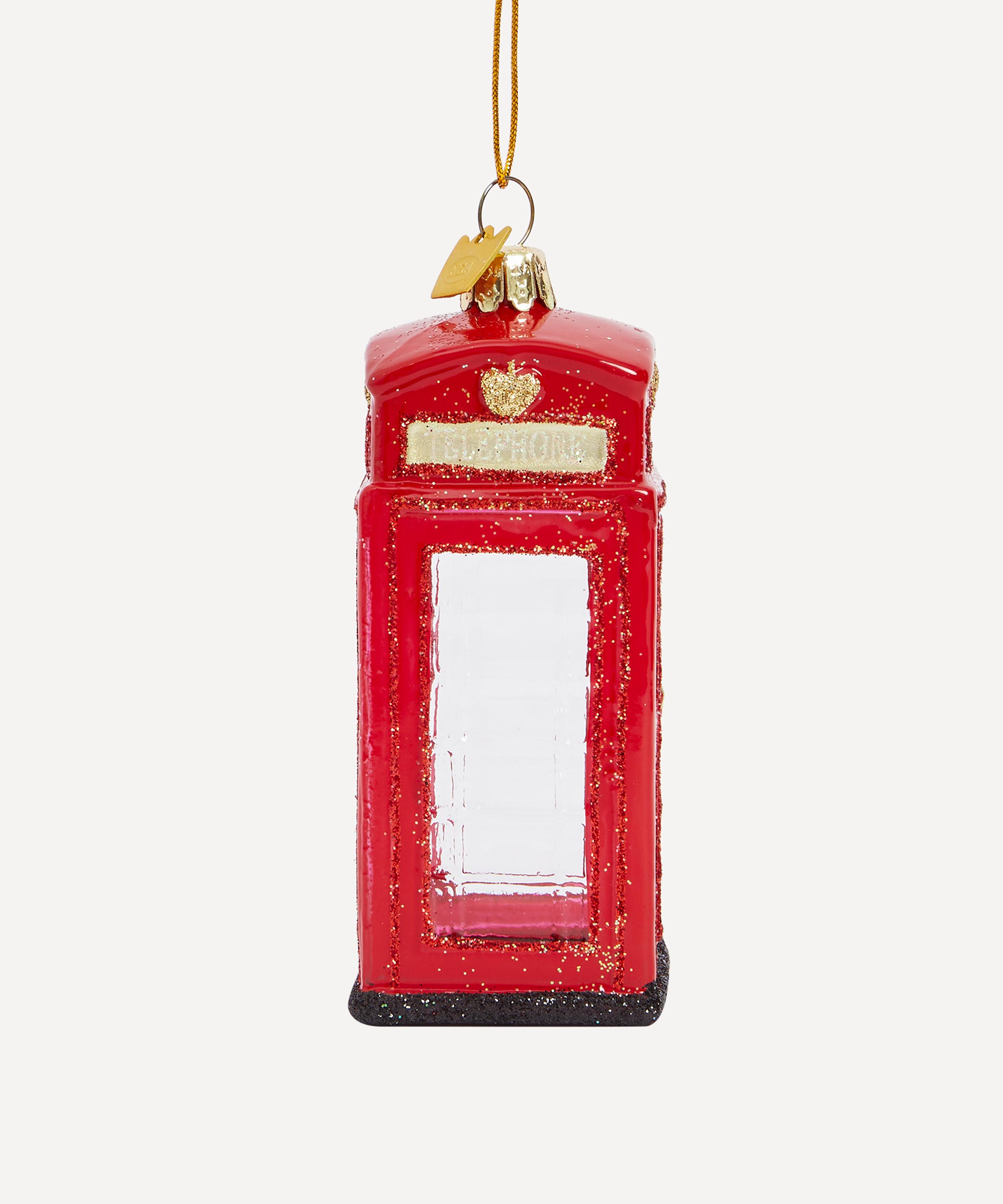 Christmas - Red British Phone Box Glass Ornament image number 0