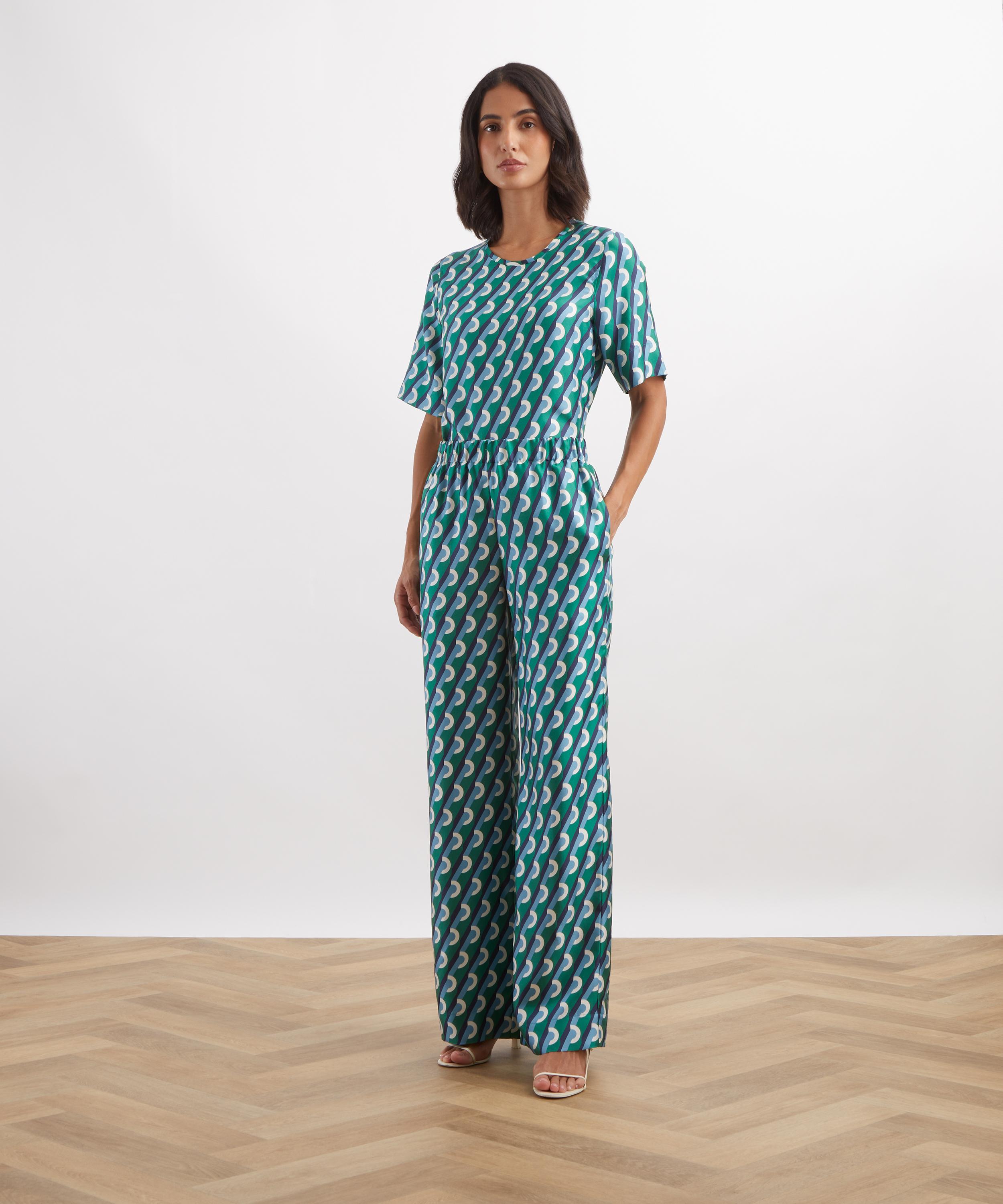 Liberty - Orbella Geo Silk Palazzo Trousers image number 1