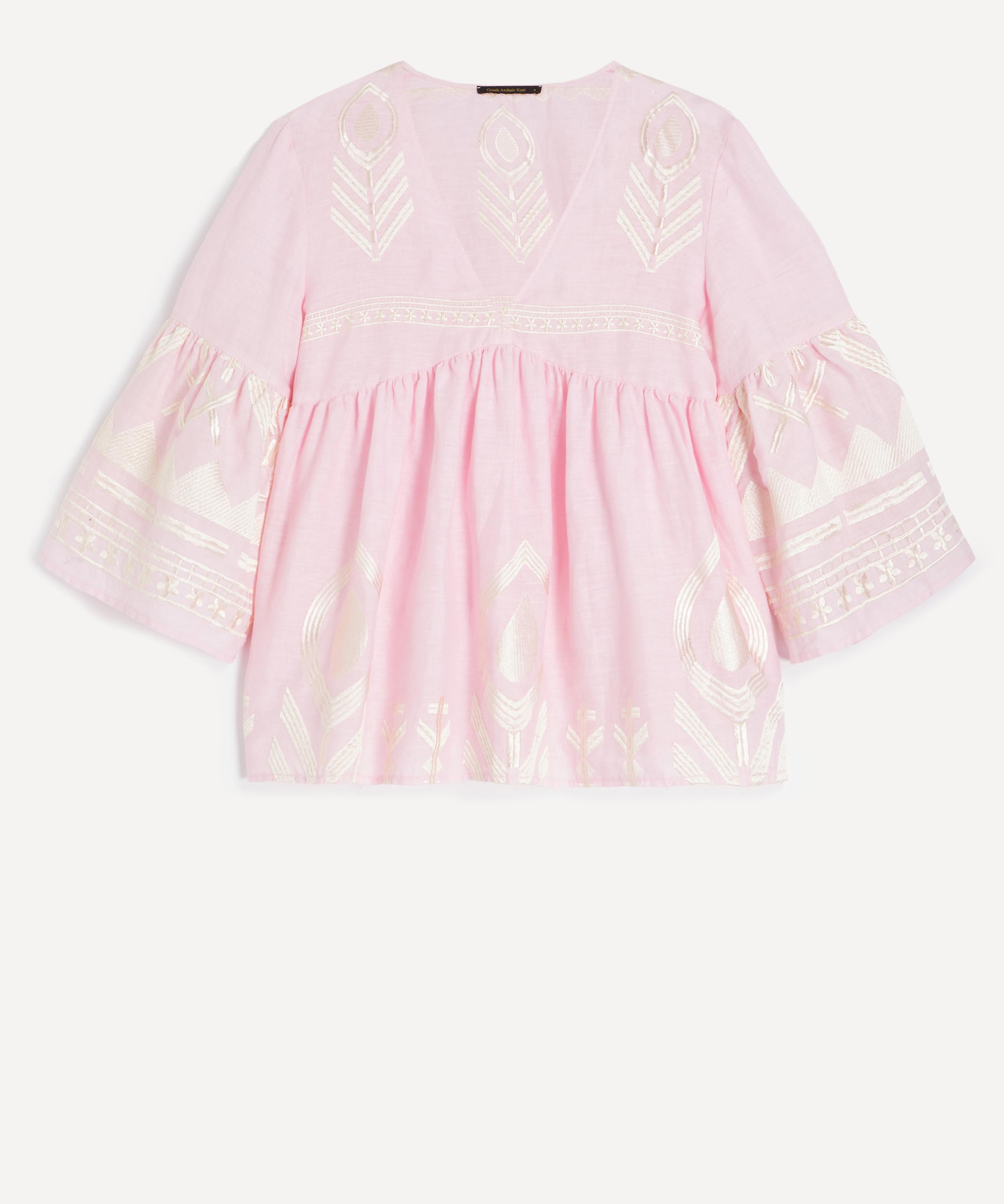 Kori - Pink Linen Feather Classic Top Blouse