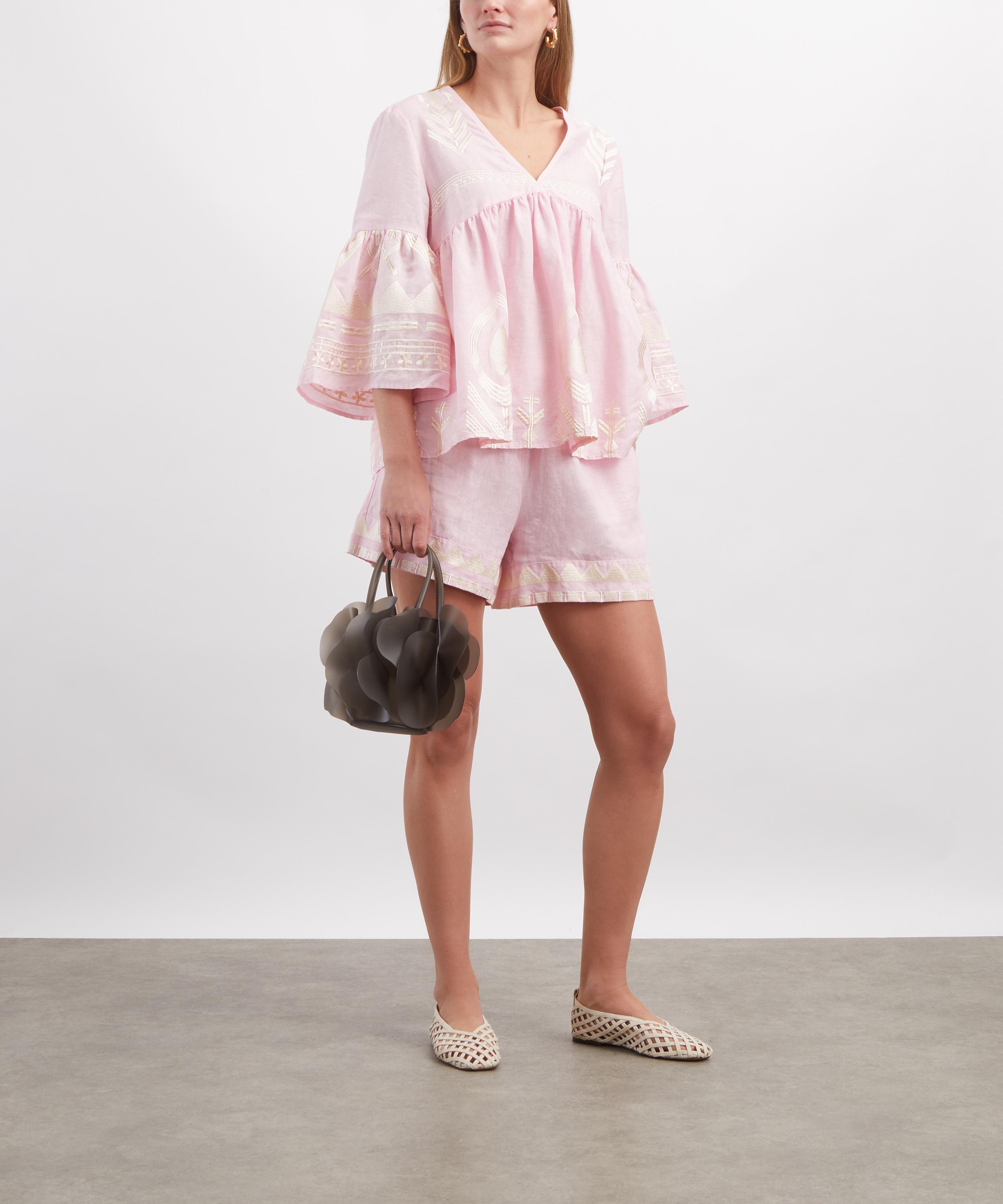 Kori - Pink Linen Feather Classic Top Blouse image number 1