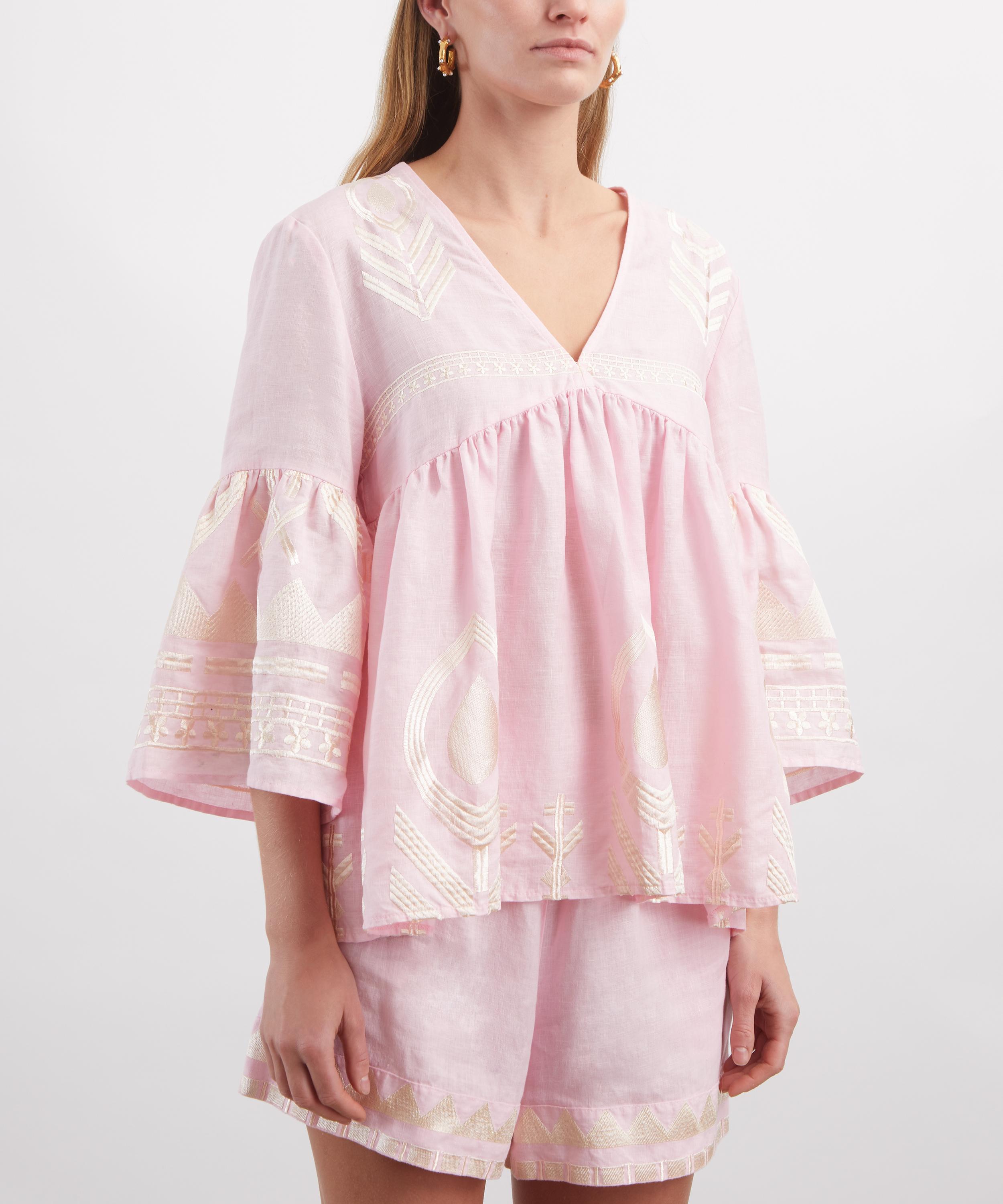 Kori - Pink Linen Feather Classic Top Blouse image number 2