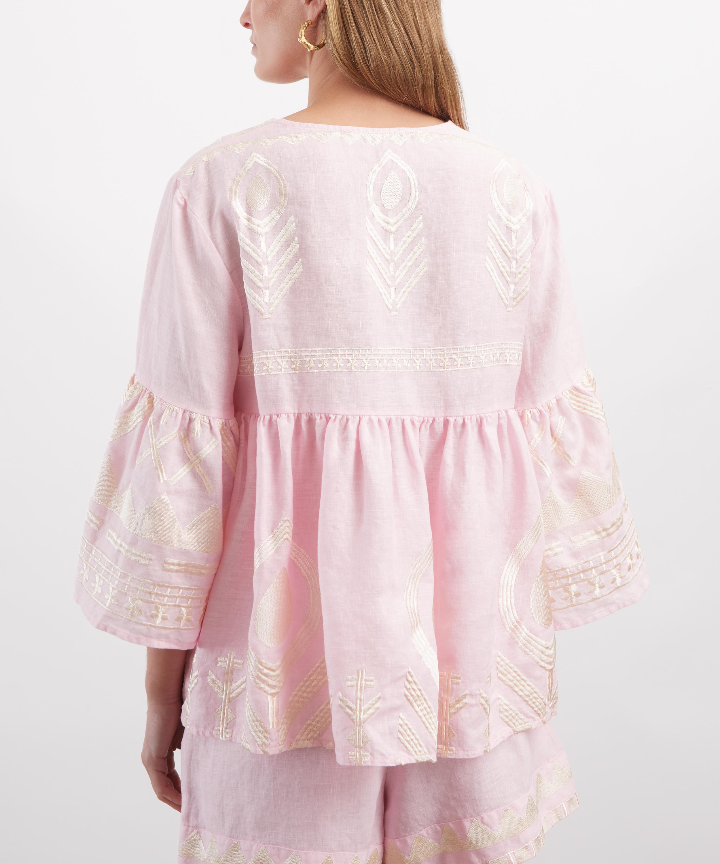 Kori - Pink Linen Feather Classic Top Blouse image number 3