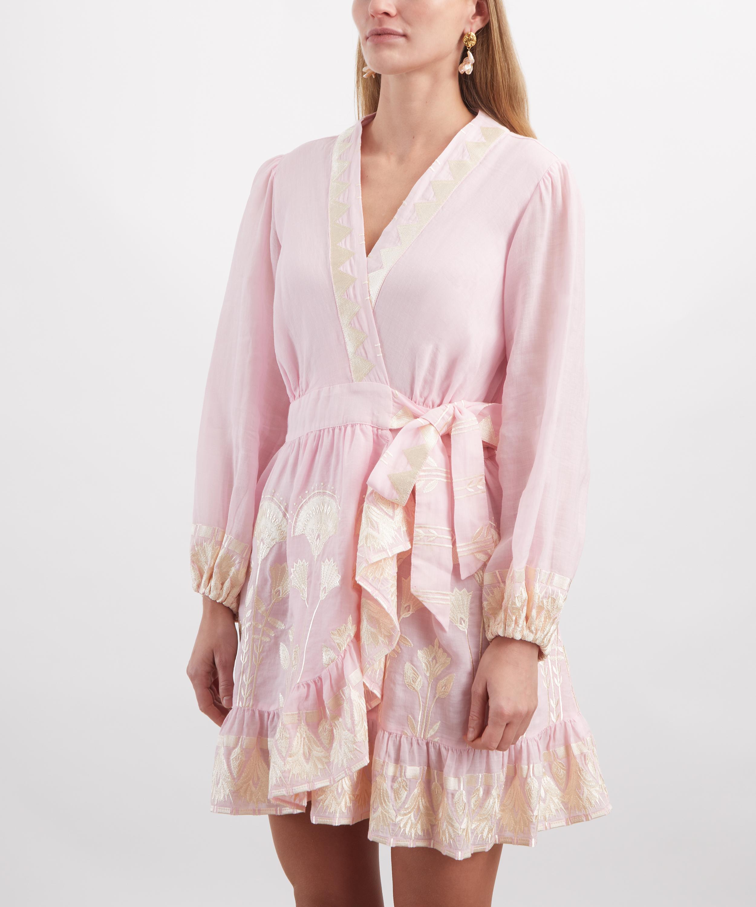 Greek Archaic Kori - Papyrus Embroidered Linen Wrap Dress image number 2
