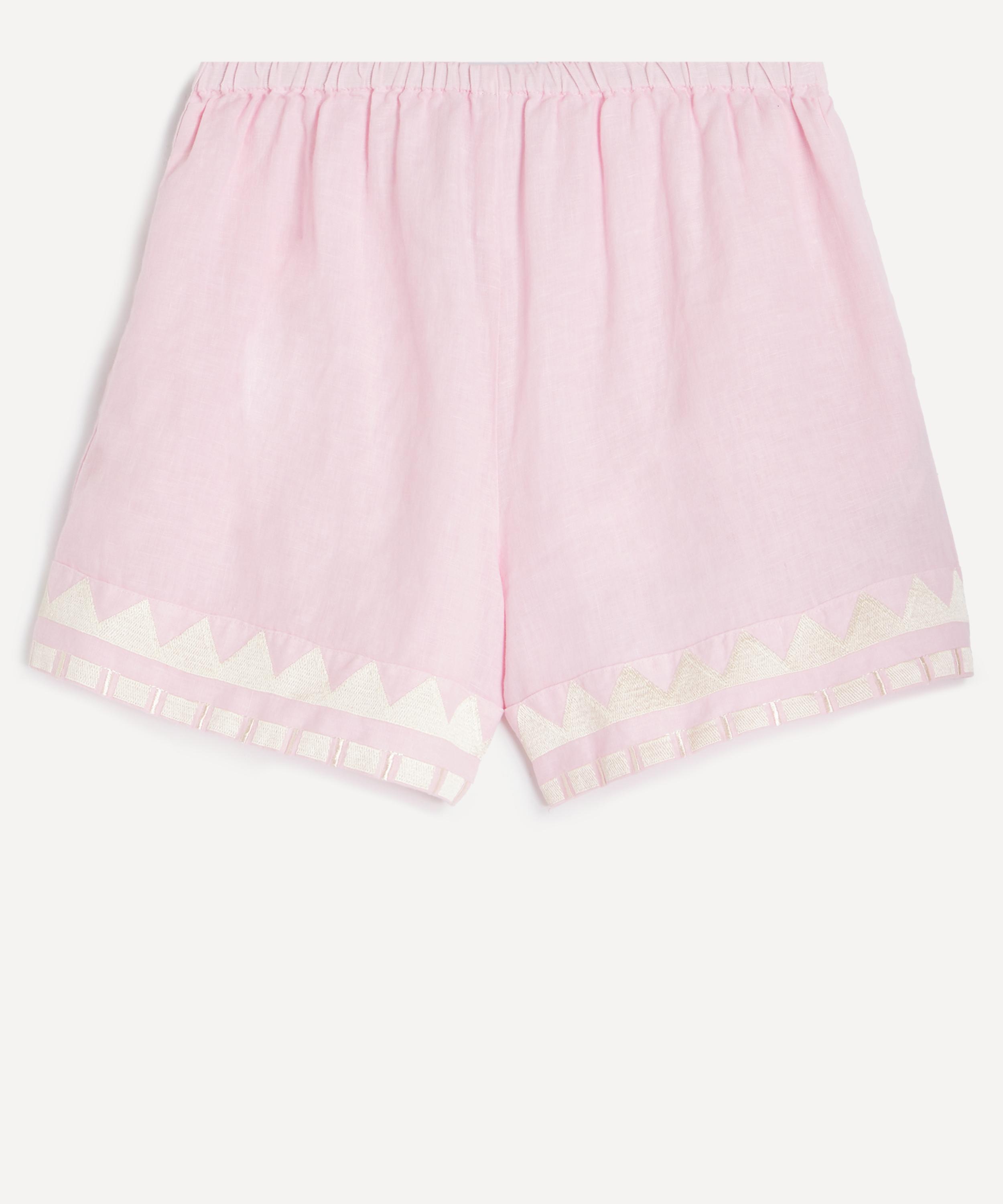 Kori - Pink Linen Embroidered Shorts