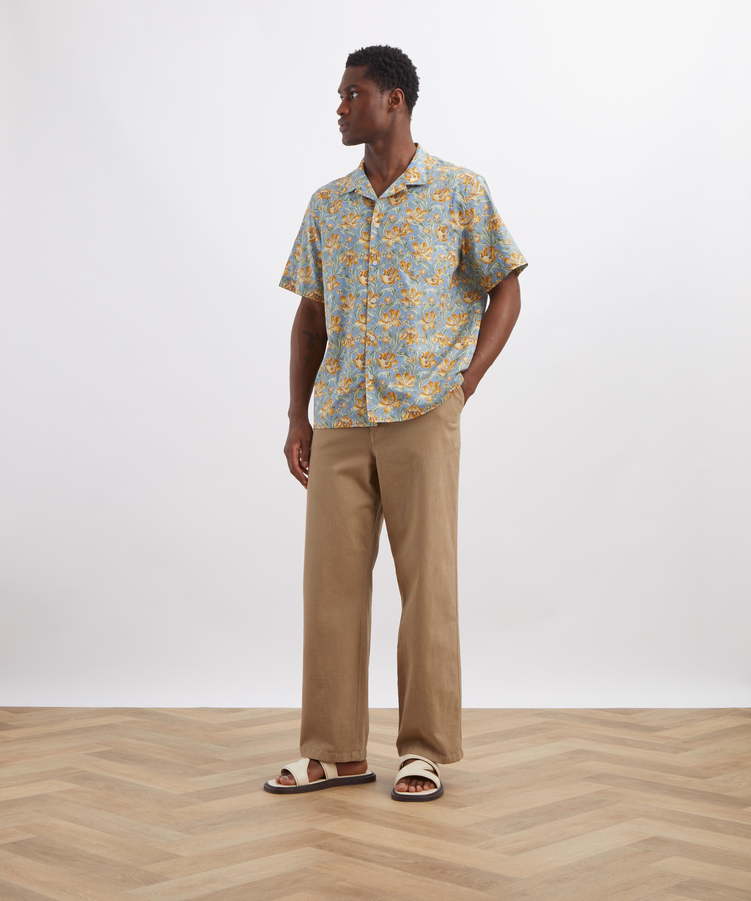 Liberty - Cuban Collar Tana Lawn&trade; Cotton Shirt in Archive Tulips&nbsp; image number 1