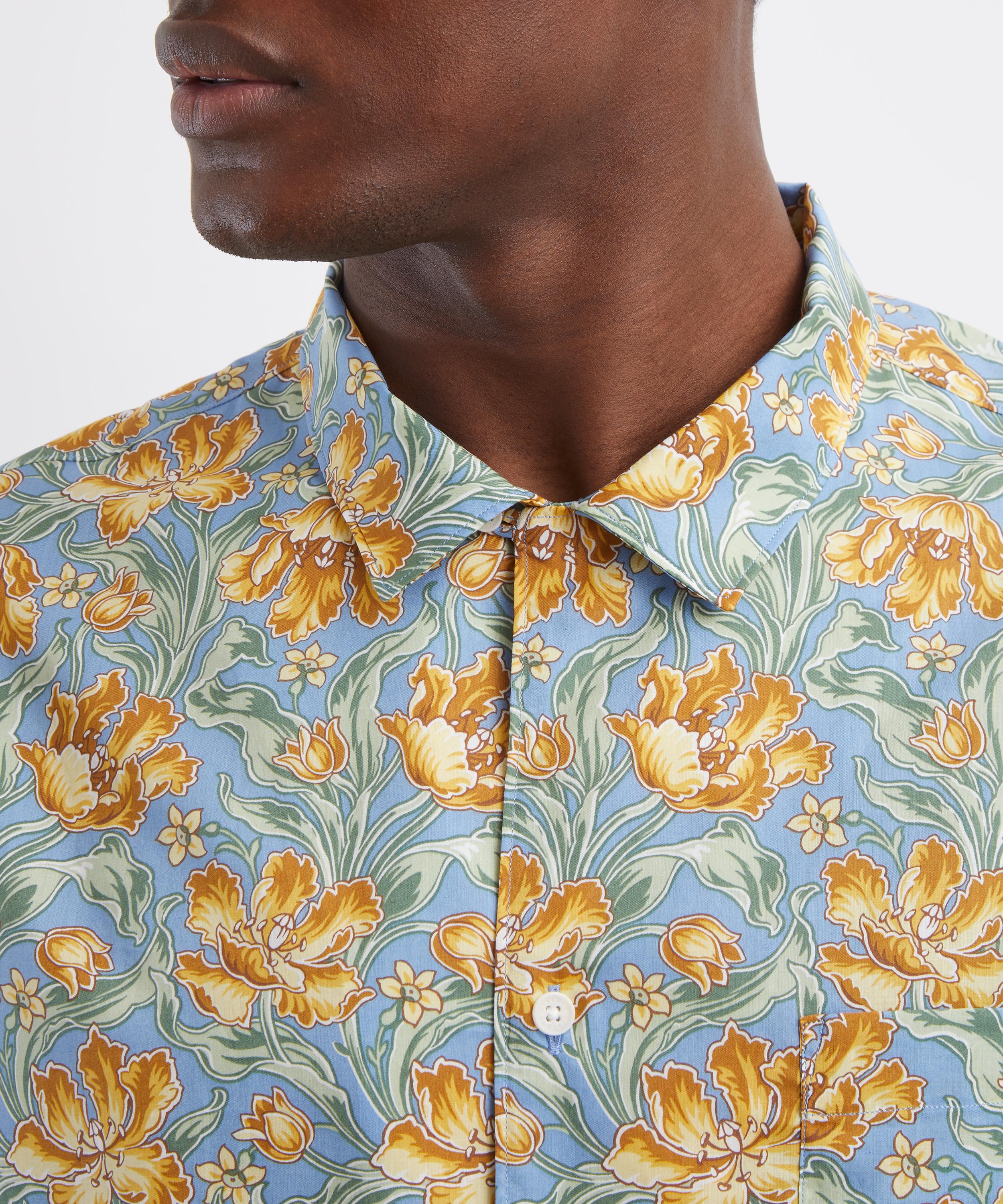 Liberty - Cuban Collar Tana Lawn&trade; Cotton Shirt in Archive Tulips&nbsp; image number 4
