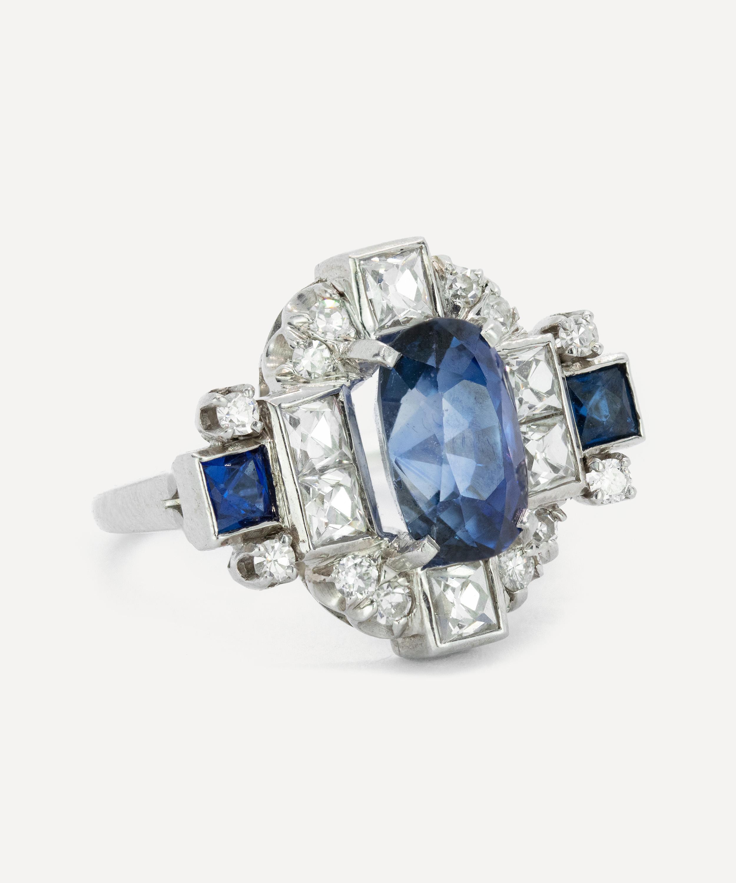 Kojis - 14ct White Gold Art Deco Style Sapphire Ring image number 1