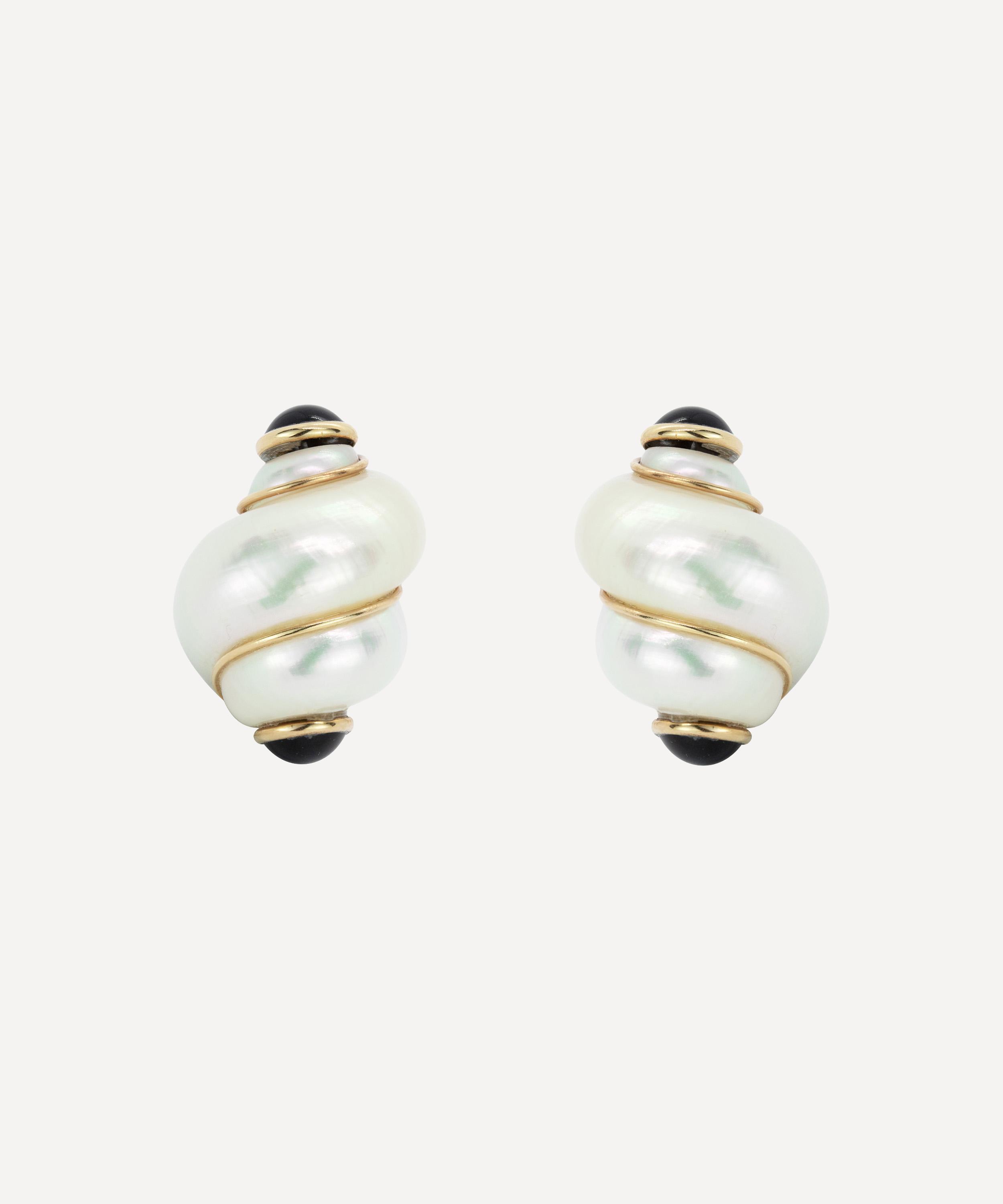 Kojis - 14ct Gold Pearl Shell and Onyx Stud Earrings