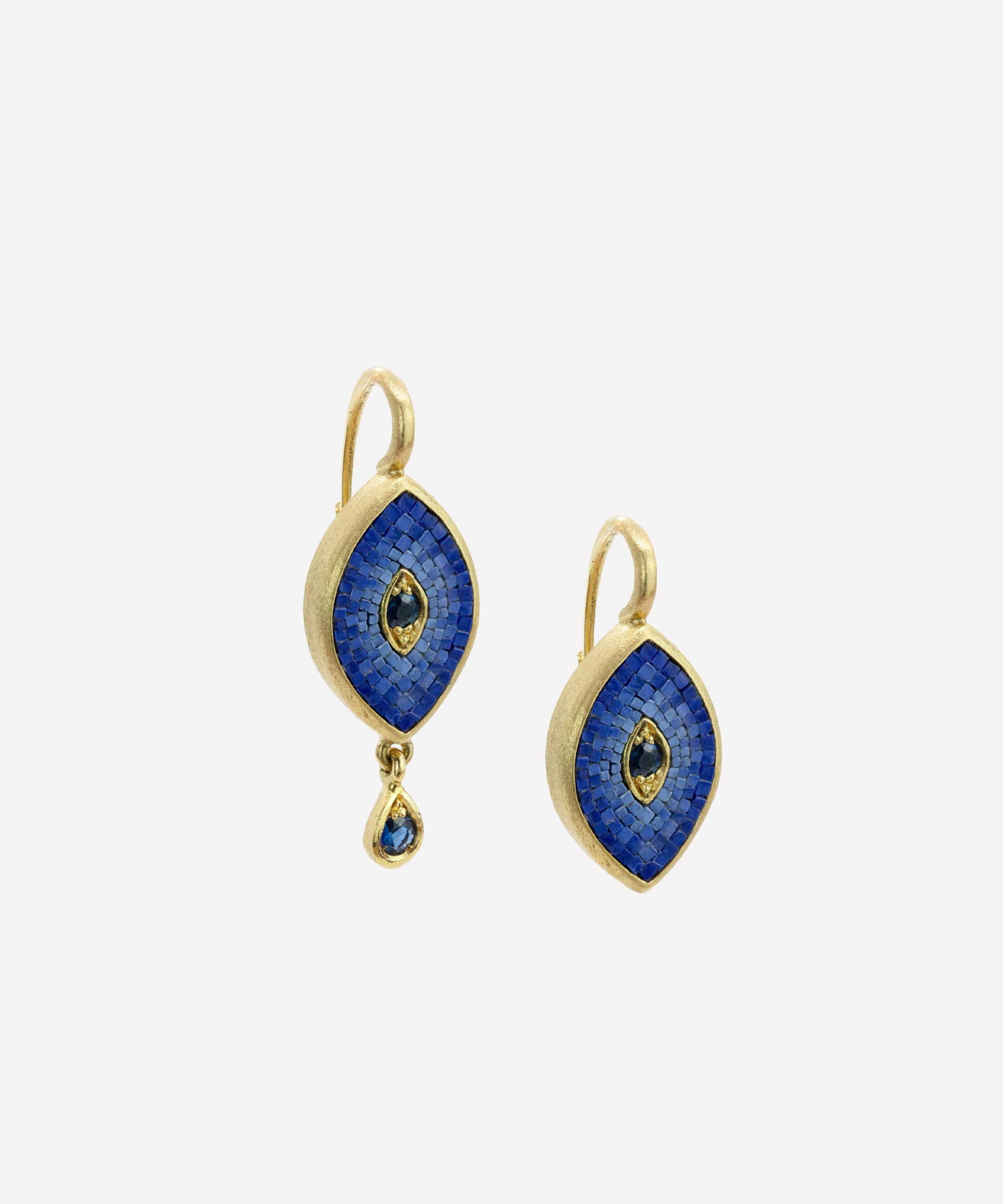 Kojis - 18ct Gold Micro Mosaic Evil Eye Drop Earrings image number 1