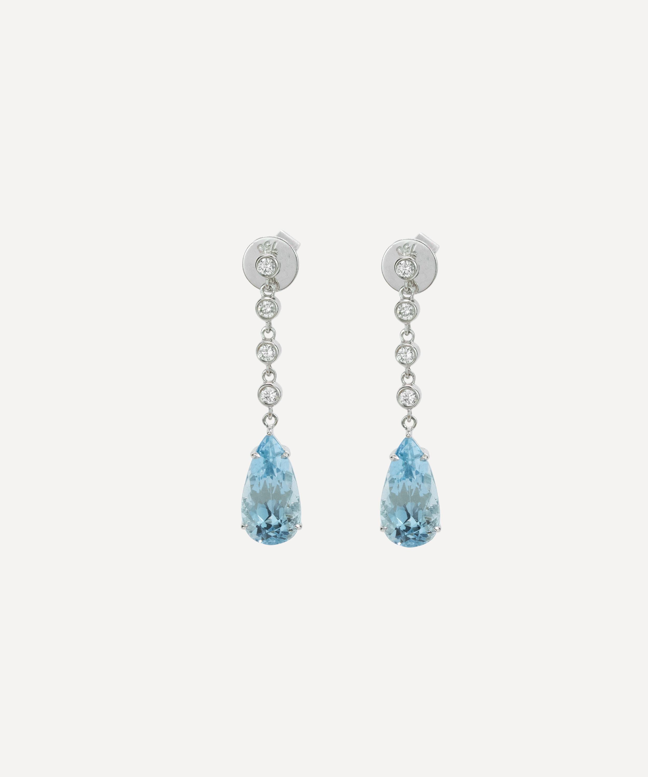 Kojis - 18ct White Gold Aquamarine and Diamond Drop Earrings