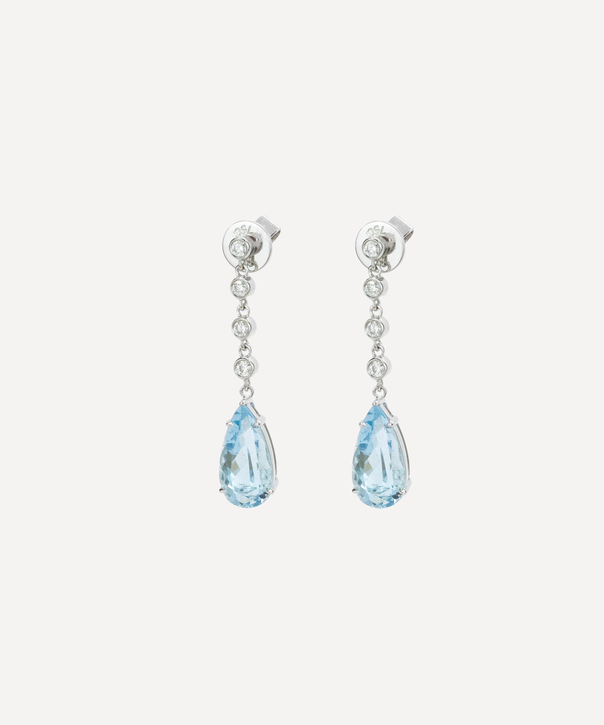 Kojis - 18ct White Gold Aquamarine and Diamond Drop Earrings image number 1