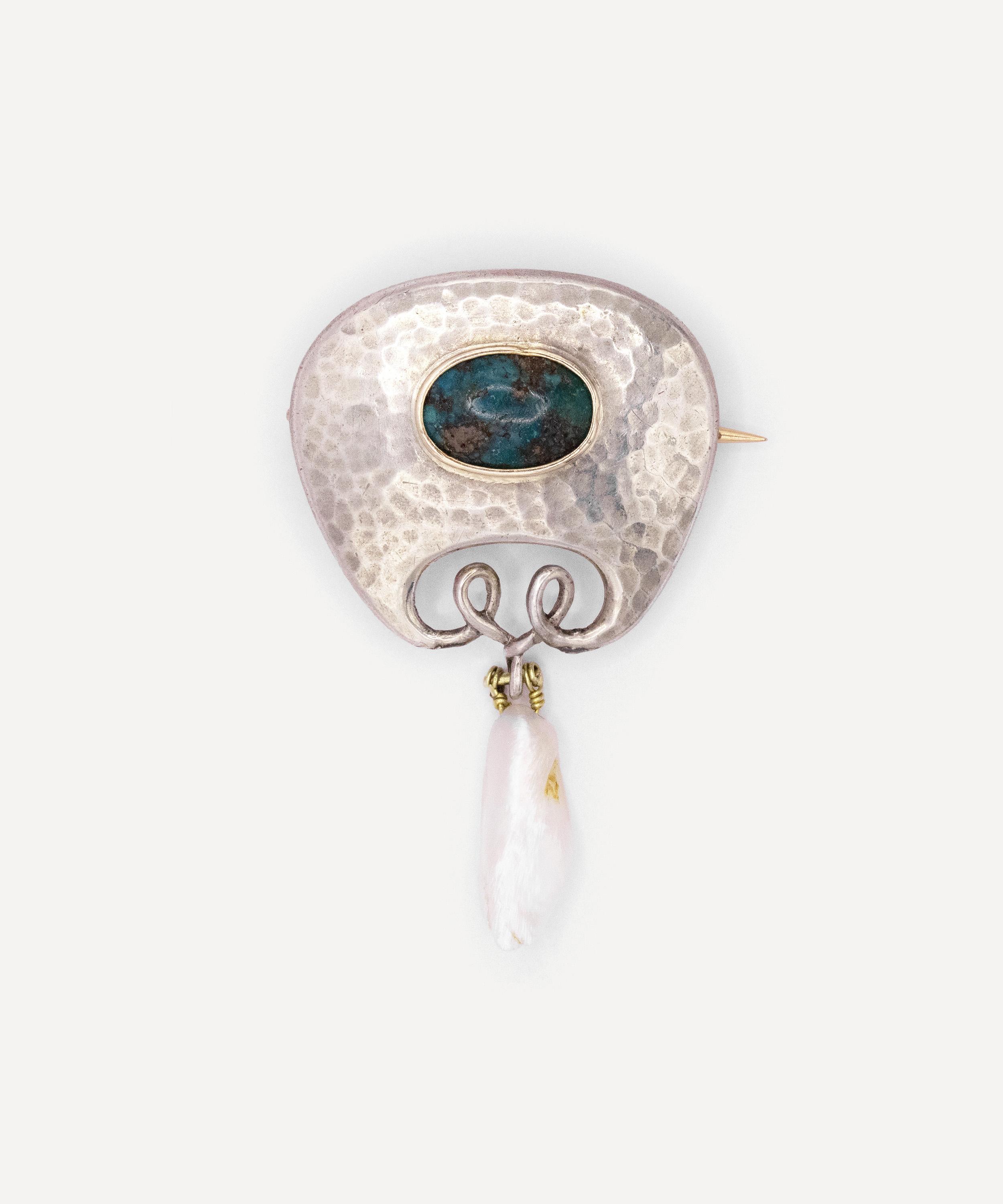 Kojis - Silver Arts and Crafts Turquoise and Pearl Brooch