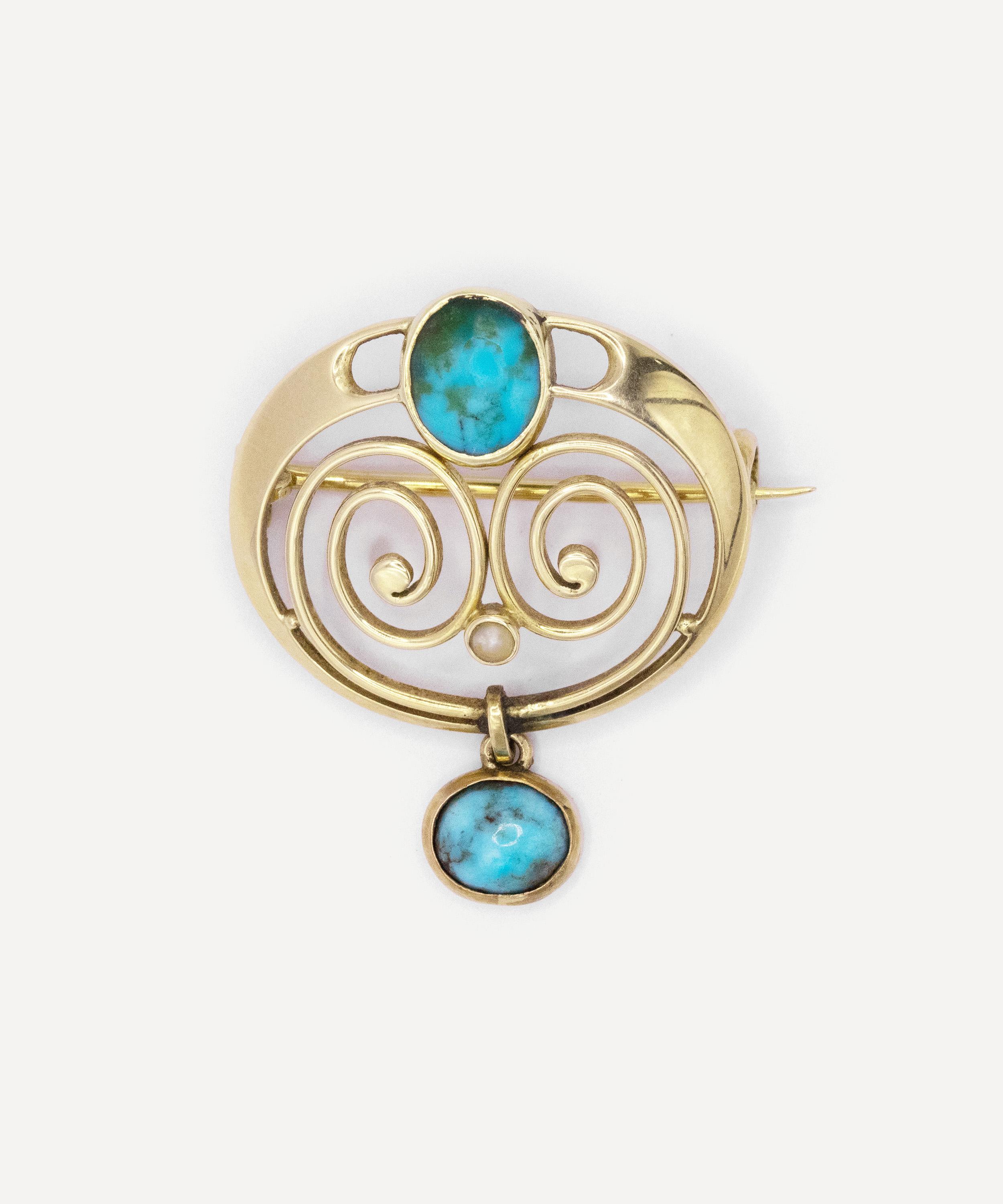 Kojis - 15ct Gold Turquoise and Pearl Brooch