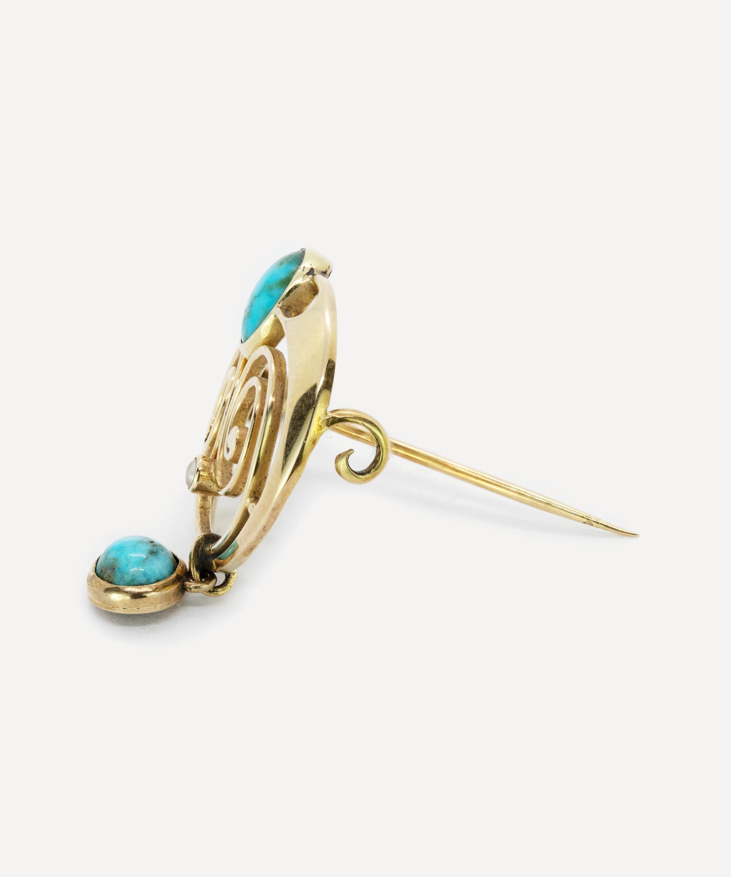 Kojis - 15ct Gold Turquoise and Pearl Brooch image number 1