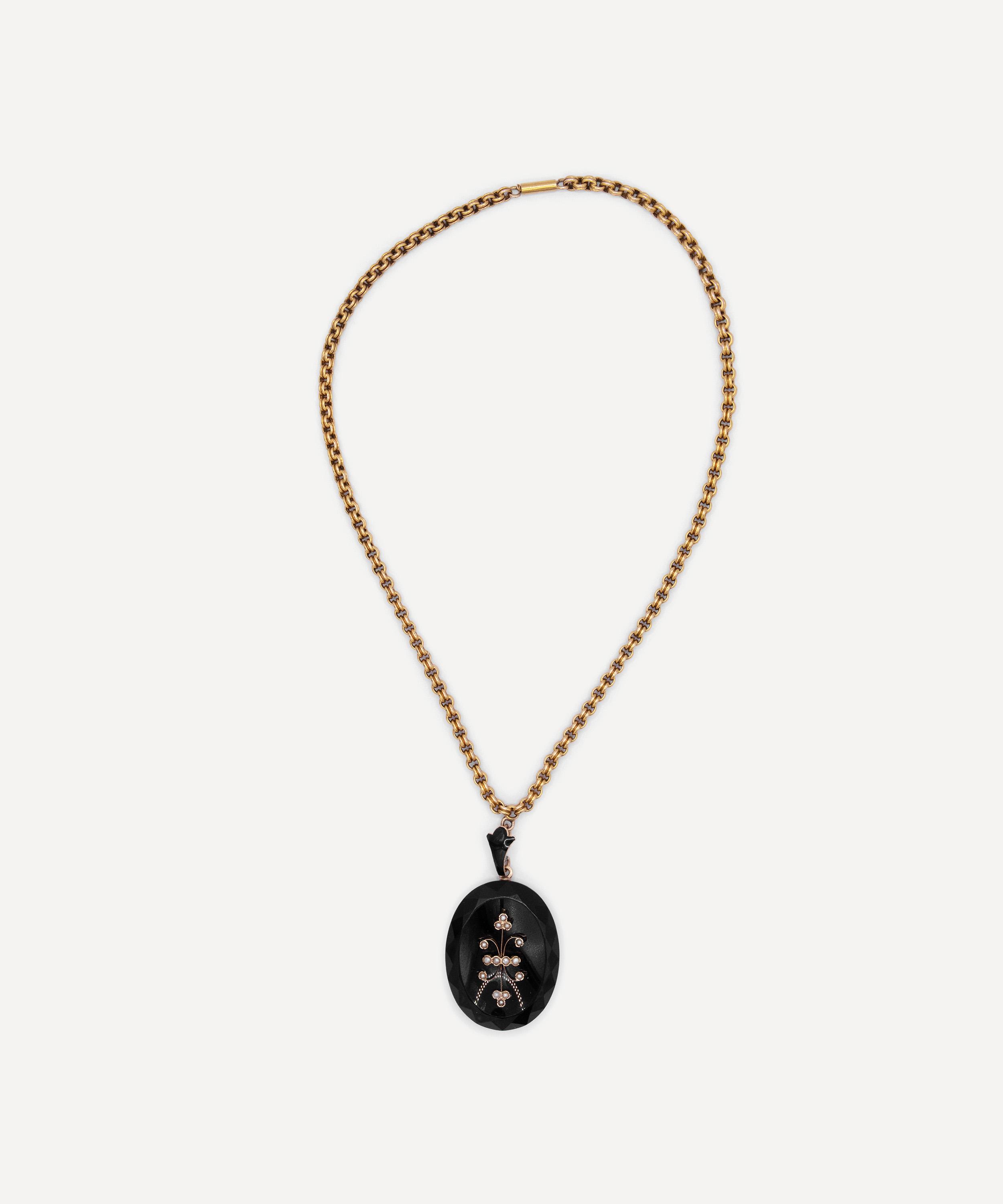 Kojis - 18ct Gold Antique Victorian Mourning Locket Necklace image number 1