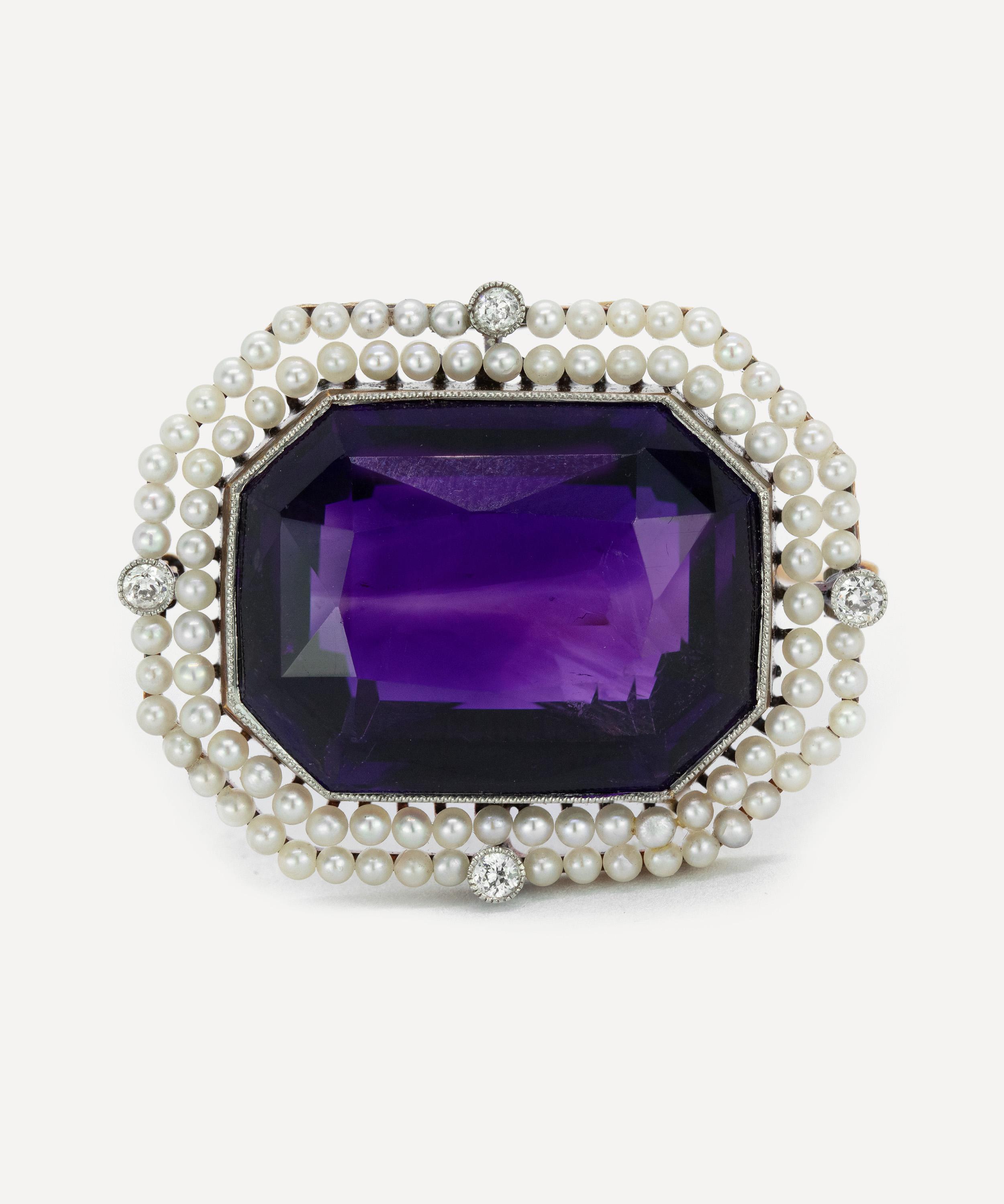 Kojis - Gold Amethyst Pearl and Diamond Brooch