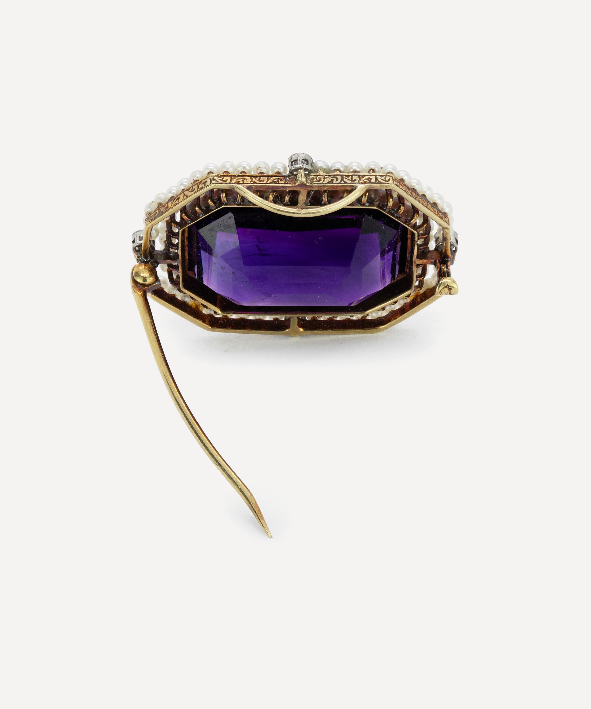 Kojis - Gold Amethyst Pearl and Diamond Brooch image number 2