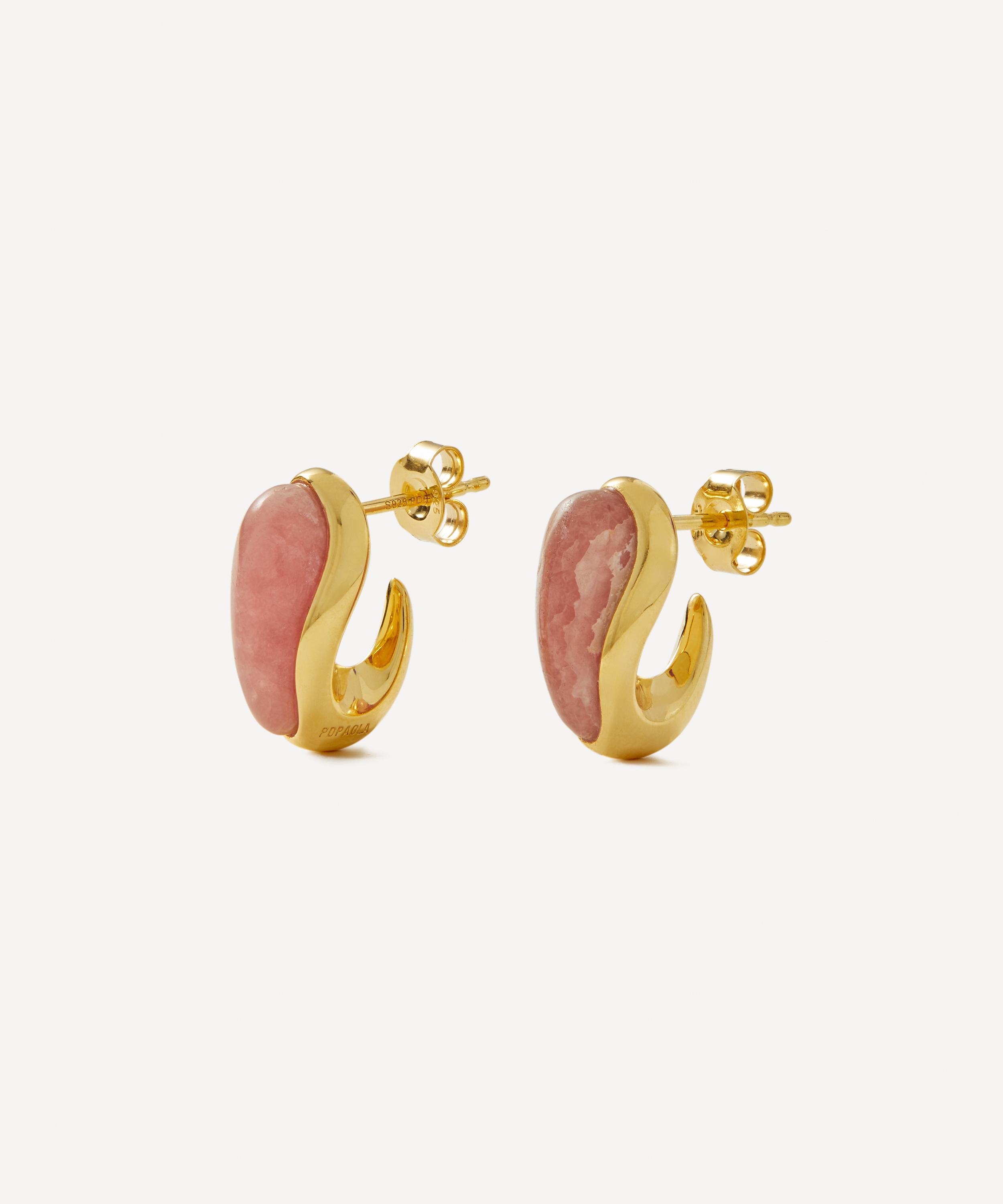 PDPAOLA - 18ct Gold-Plated Rhodochrosite Luna Stud Earrings image number 0