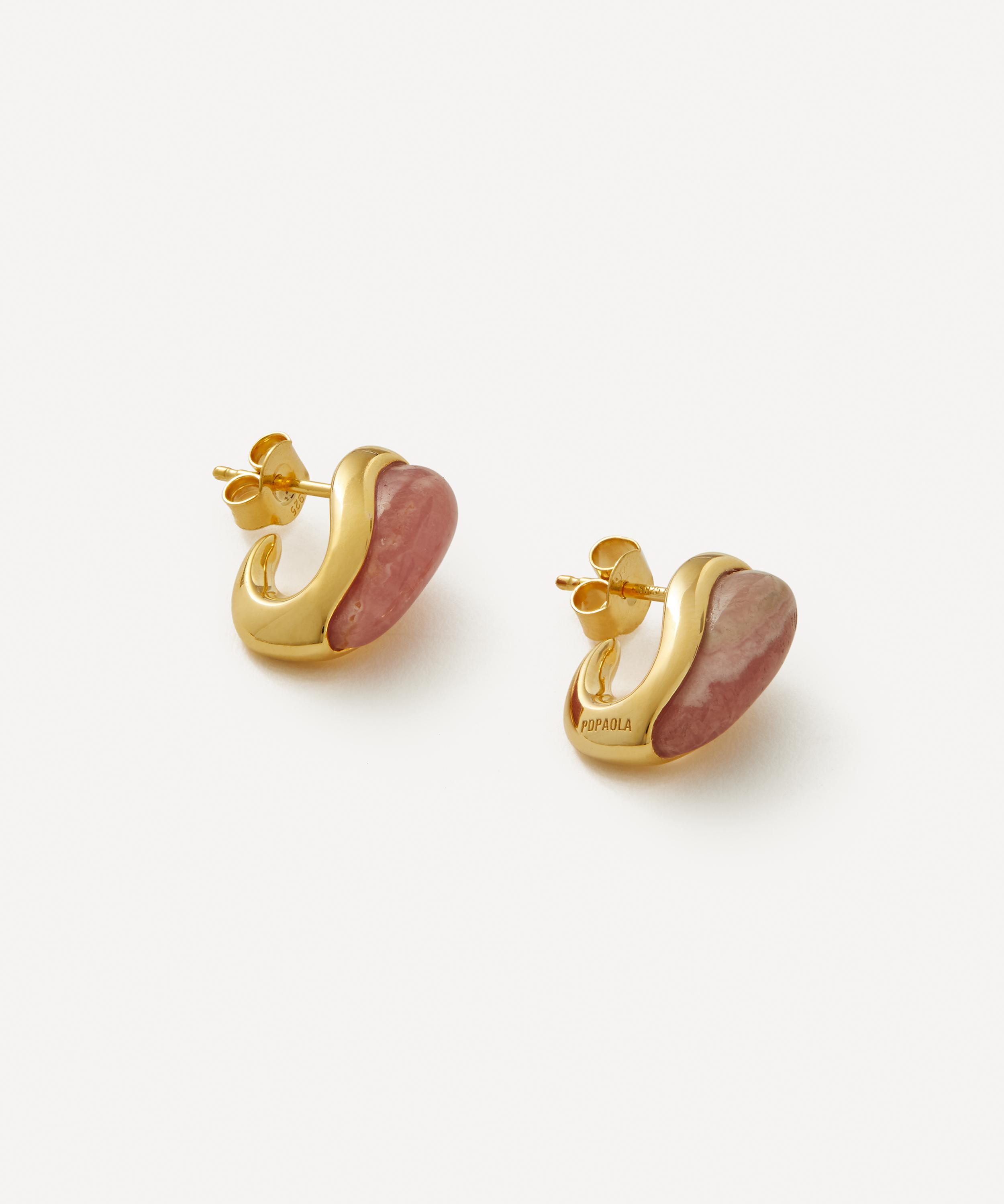 PDPAOLA - 18ct Gold-Plated Rhodochrosite Luna Stud Earrings image number 1