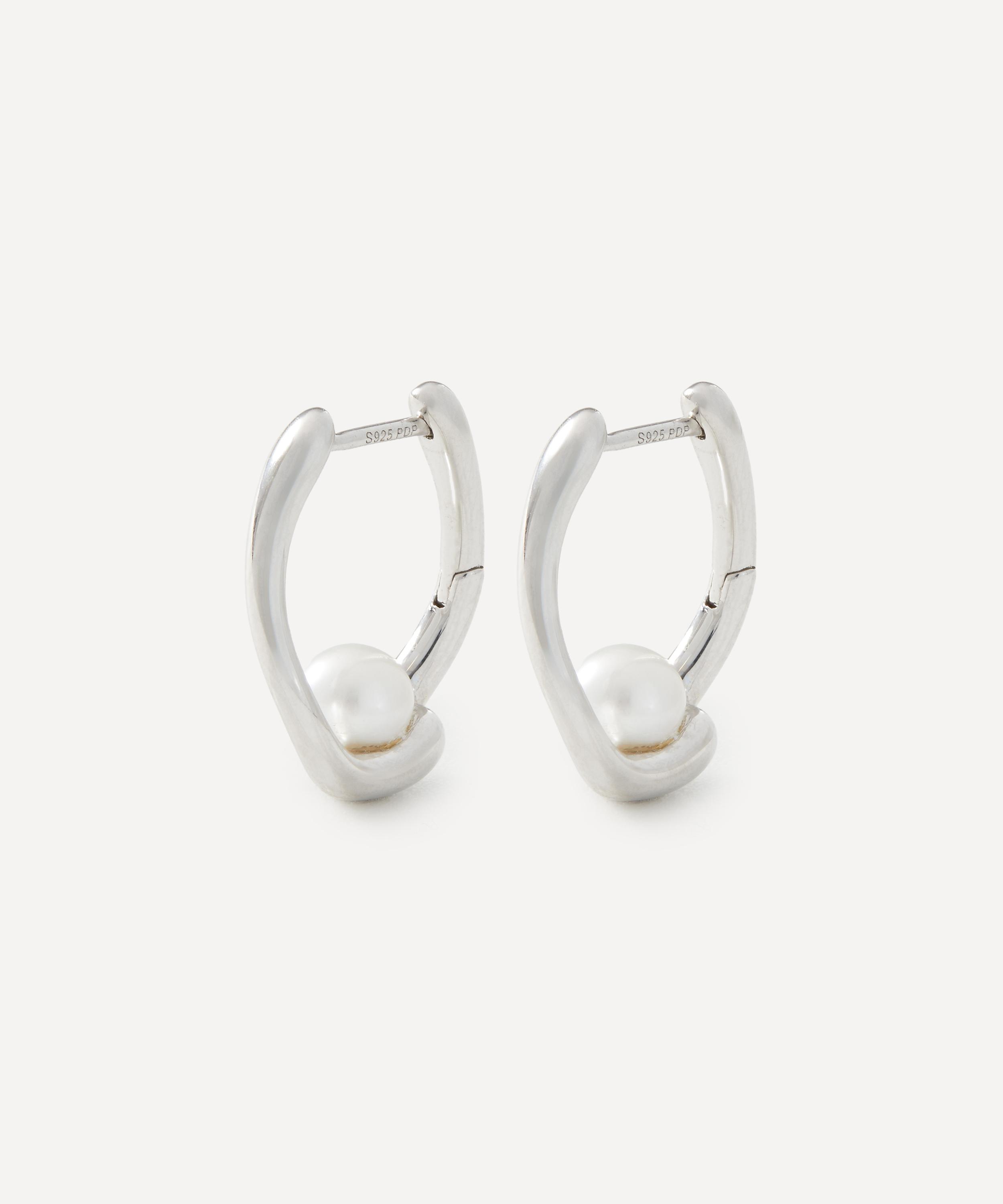 PDPAOLA - Rhodium-Plated La Perla Aura Hoop Earrings image number 0