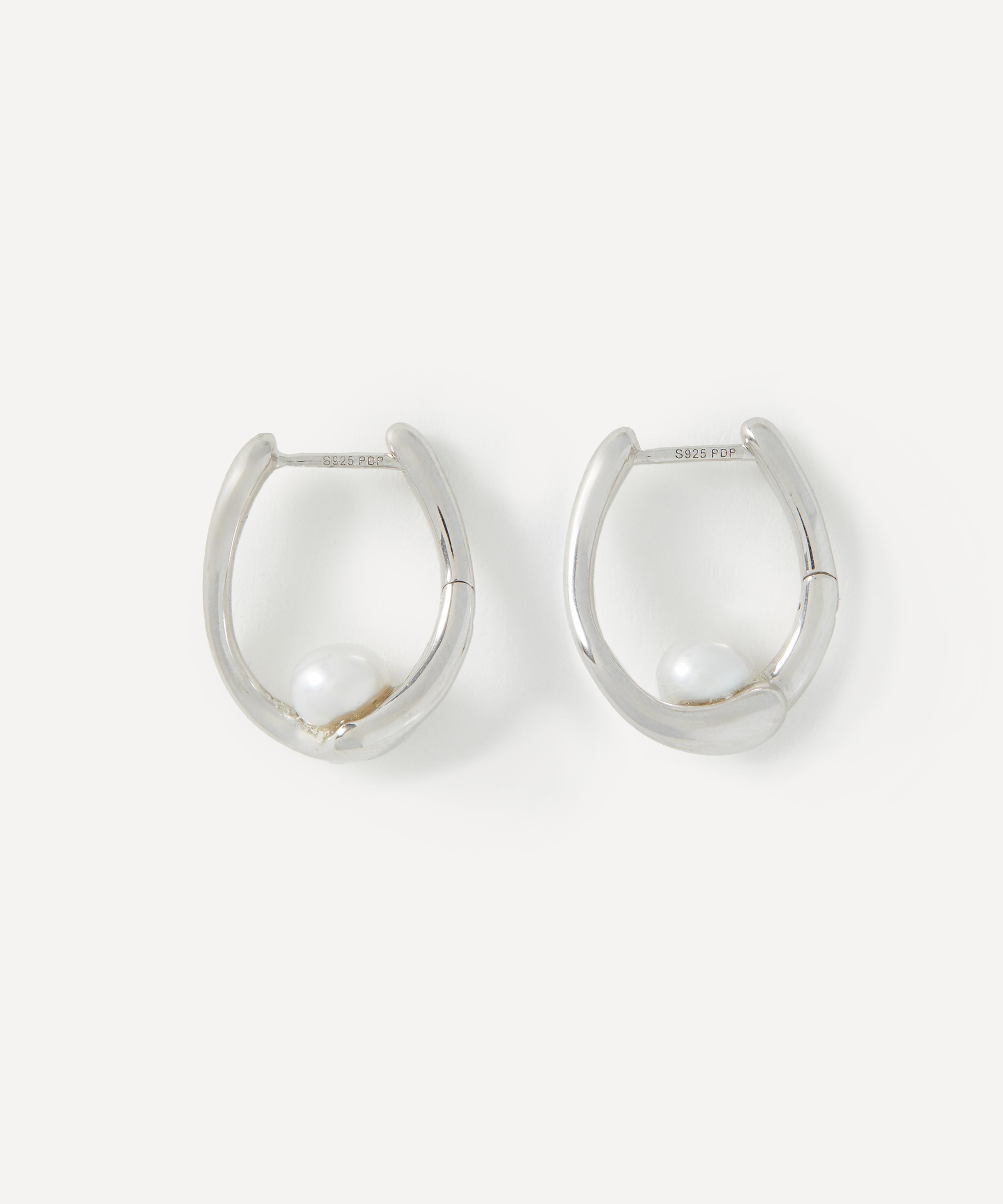 PDPAOLA - Rhodium-Plated La Perla Aura Hoop Earrings image number 1