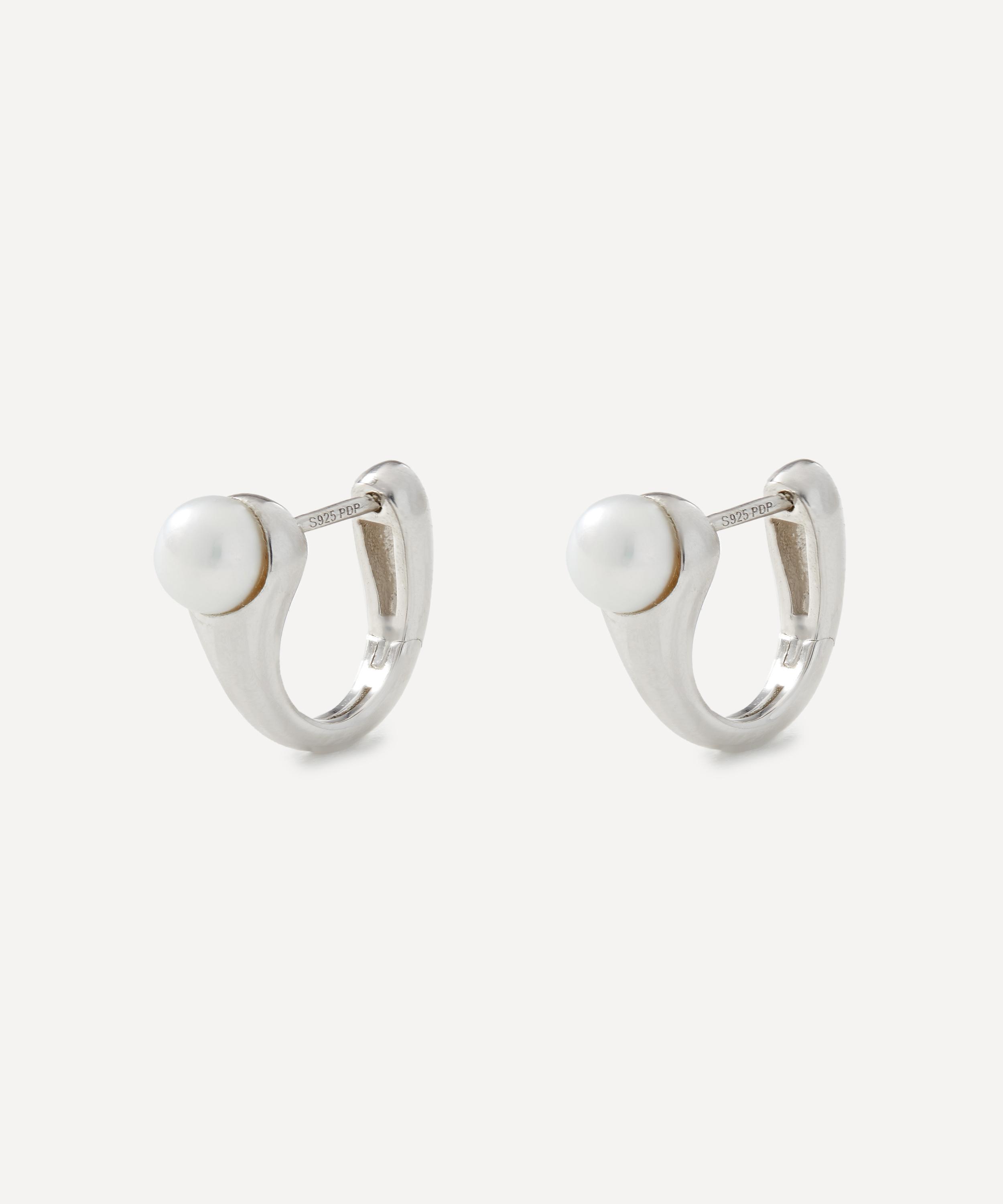 PDPAOLA - Rhodium-Plated La Perla Ondine Hoop Earrings image number 0