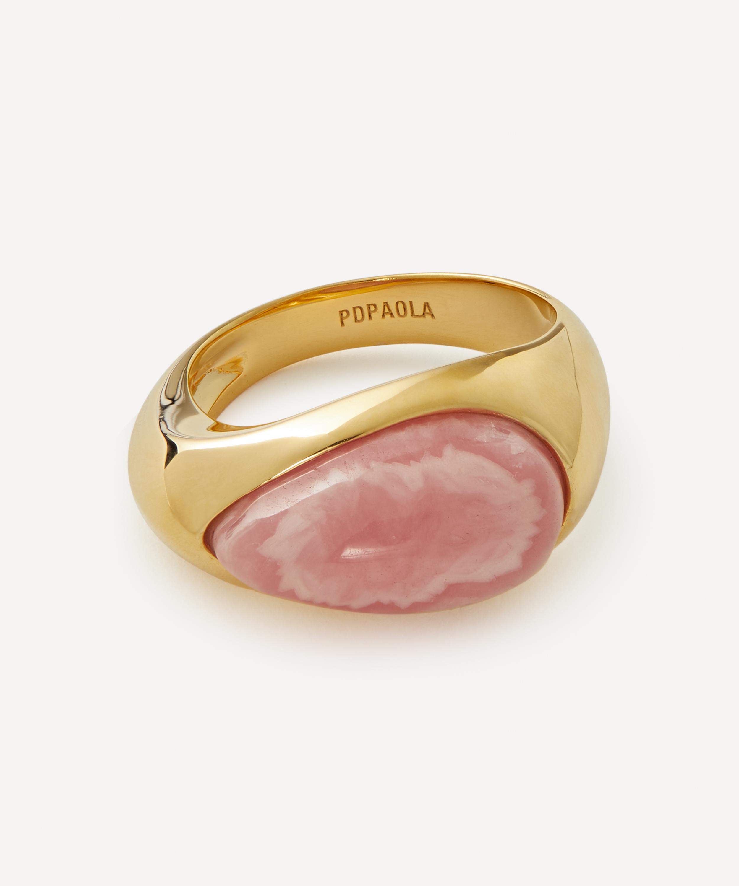 PDPAOLA - 18ct Gold-Plated Rhodochrosite Luna Stamp Ring