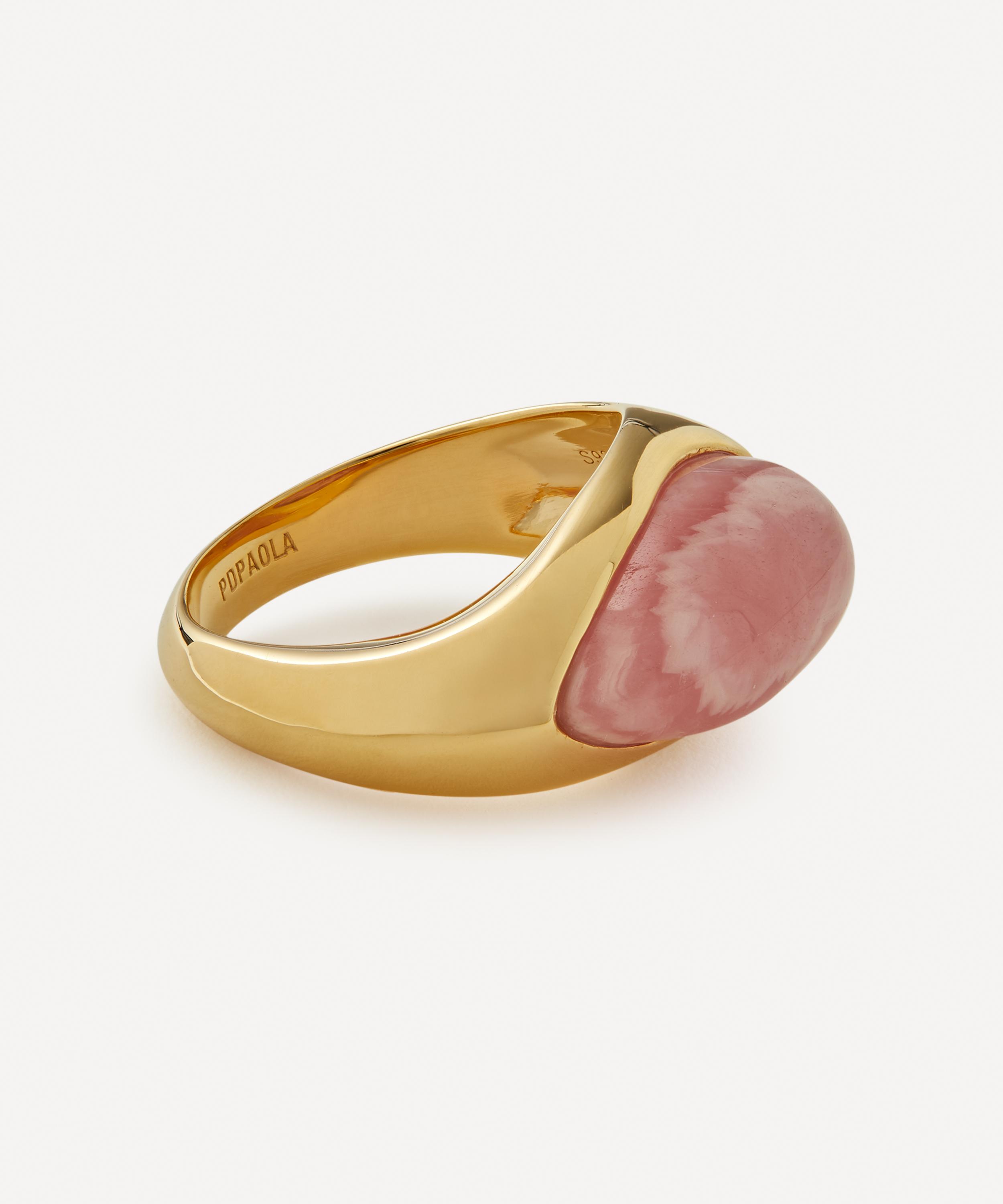 PDPAOLA - 18ct Gold-Plated Rhodochrosite Luna Stamp Ring image number 1