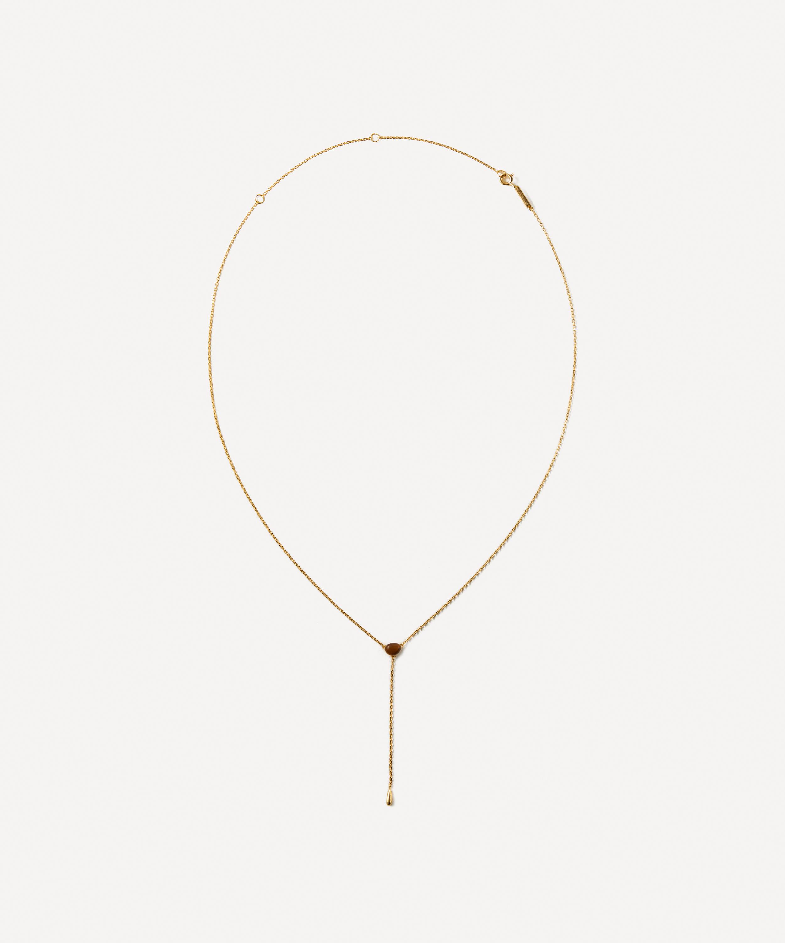 PDPAOLA - 18ct Gold-Plated Tigers Eye Stella Lariat Necklace