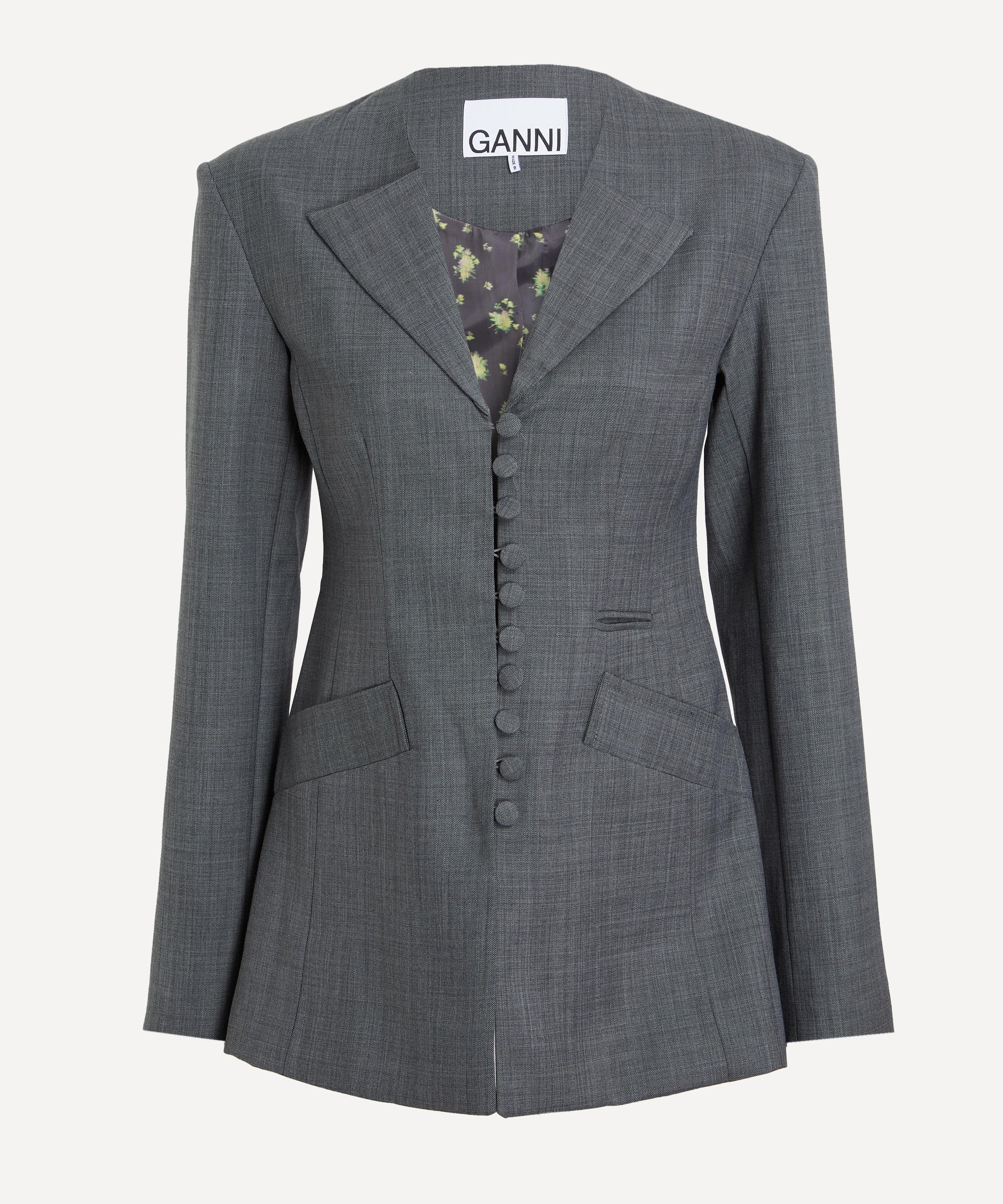 Ganni - Wool Melange Suiting Long Button Blazer